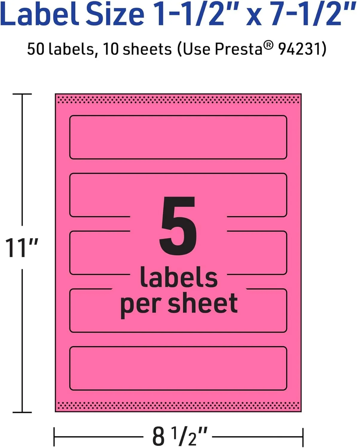 AVERY Printable Bright Pink Rectangle Labels, Sure Feed Technology, 1-1/2" x 7-1/2", Print-to-The-Edge