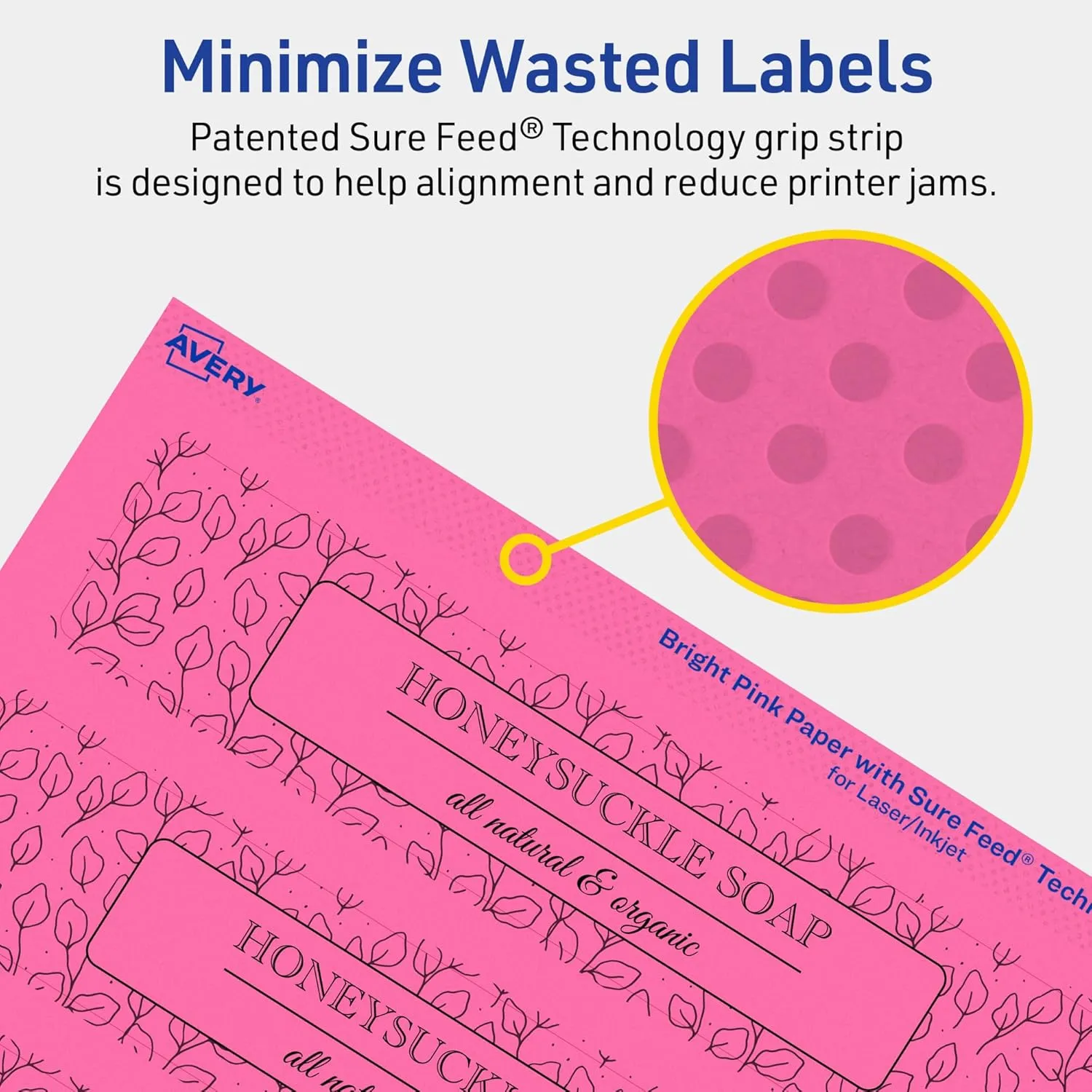 AVERY Printable Bright Pink Rectangle Labels, Sure Feed Technology, 1-1/2" x 7-1/2", Print-to-The-Edge