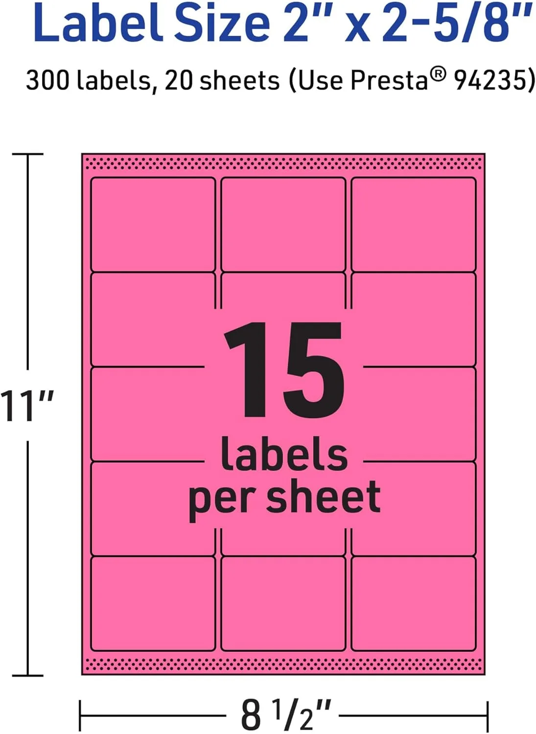 Avery Printable Rectangle Labels, Sure Feed Technology, 2 x 2-5/8, Bright Pink, Laser/Inkjet Printable