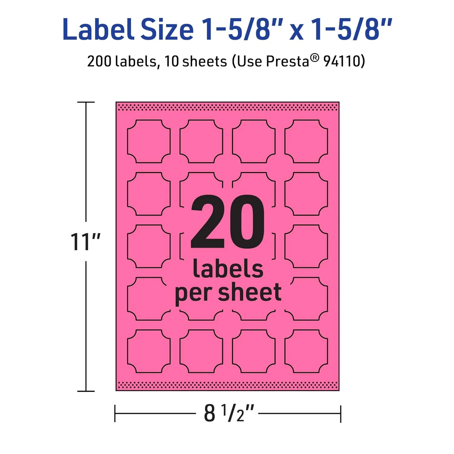AVERY Printable Square Scalloped Labels, Sure Feed Technology, 1-5/8" x 1-5/8", Bright Pink, Print-to-Edge, Laser/Inkjet