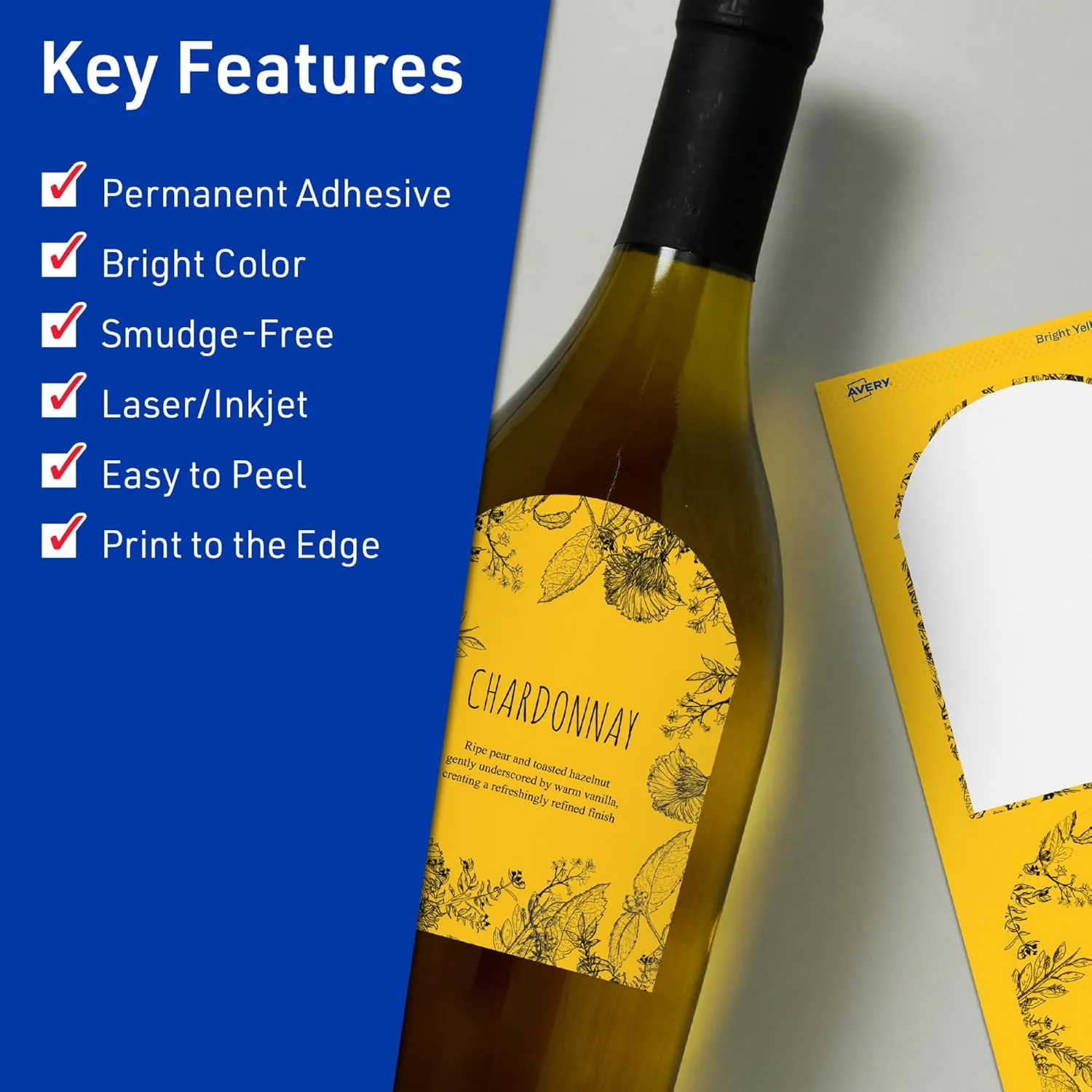 Avery Printable Arched Labels, Sure Feed Technology, 4-3/4" x 3-1/2", Bright Yellow Labels, Print-to-The-Edge