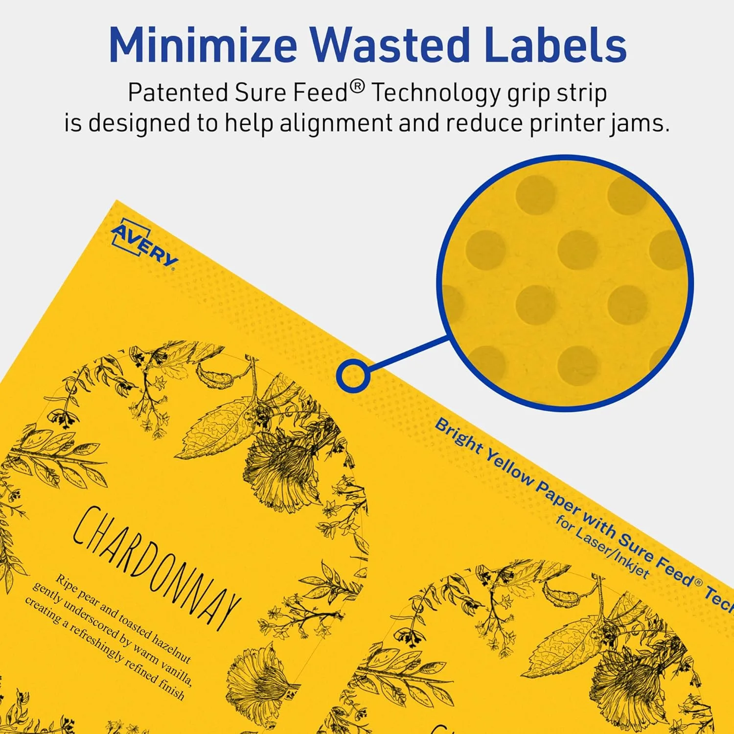 Avery Printable Arched Labels, Sure Feed Technology, 4-3/4" x 3-1/2", Bright Yellow Labels, Print-to-The-Edge
