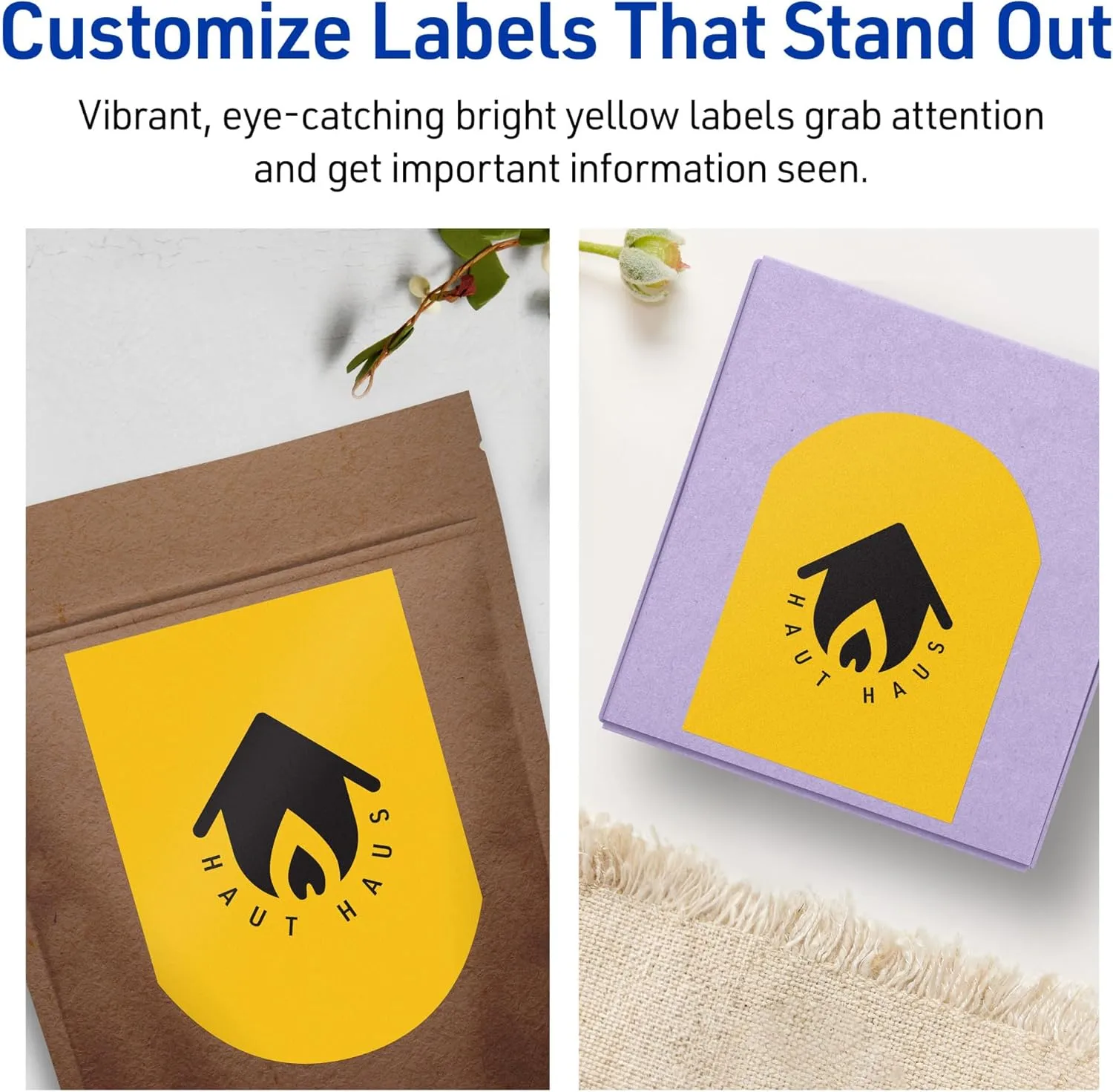 Avery Printable Arched Labels, Sure Feed Technology, 4-3/4" x 3-1/2", Bright Yellow Labels, Print-to-The-Edge