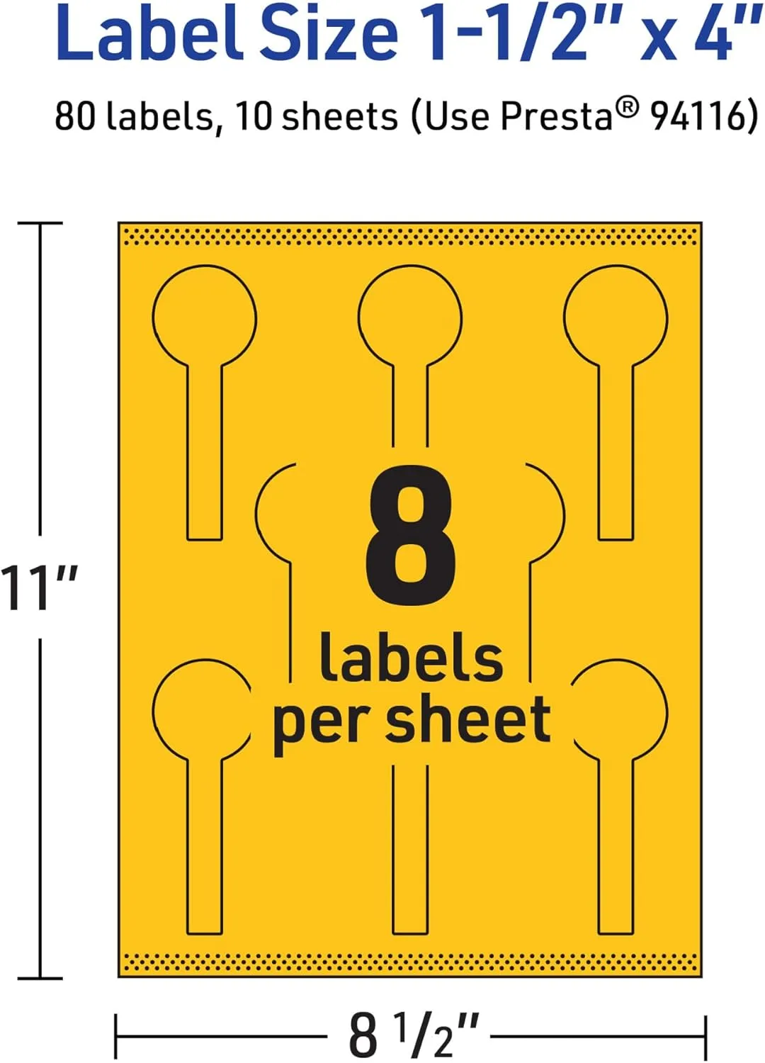 Avery Printable Lollipop Labels with Sure Feed Technology, 1.5" x 4", Bright Yellow