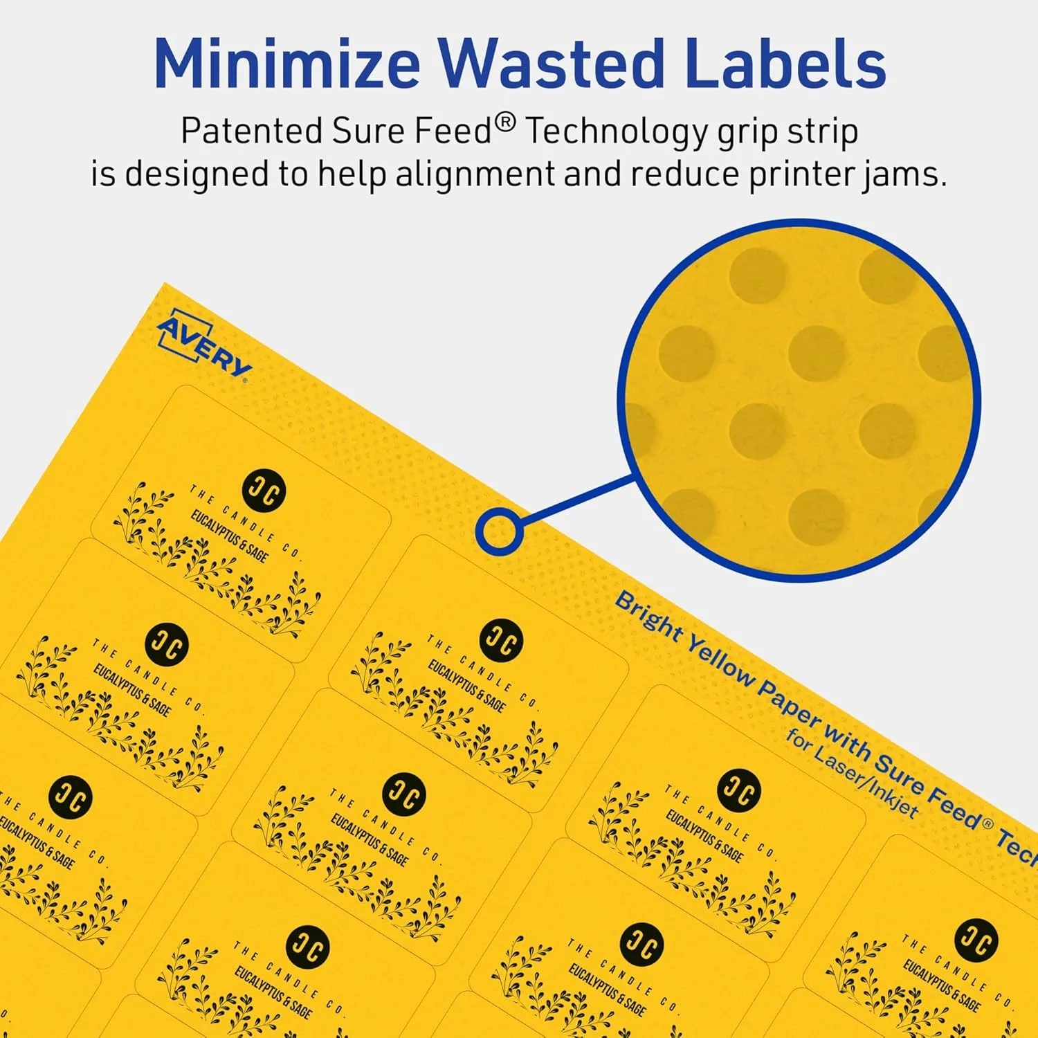 Avery Printable Rectangle Labels, Sure Feed Technology, 1.25" x 1.75", Bright Yellow