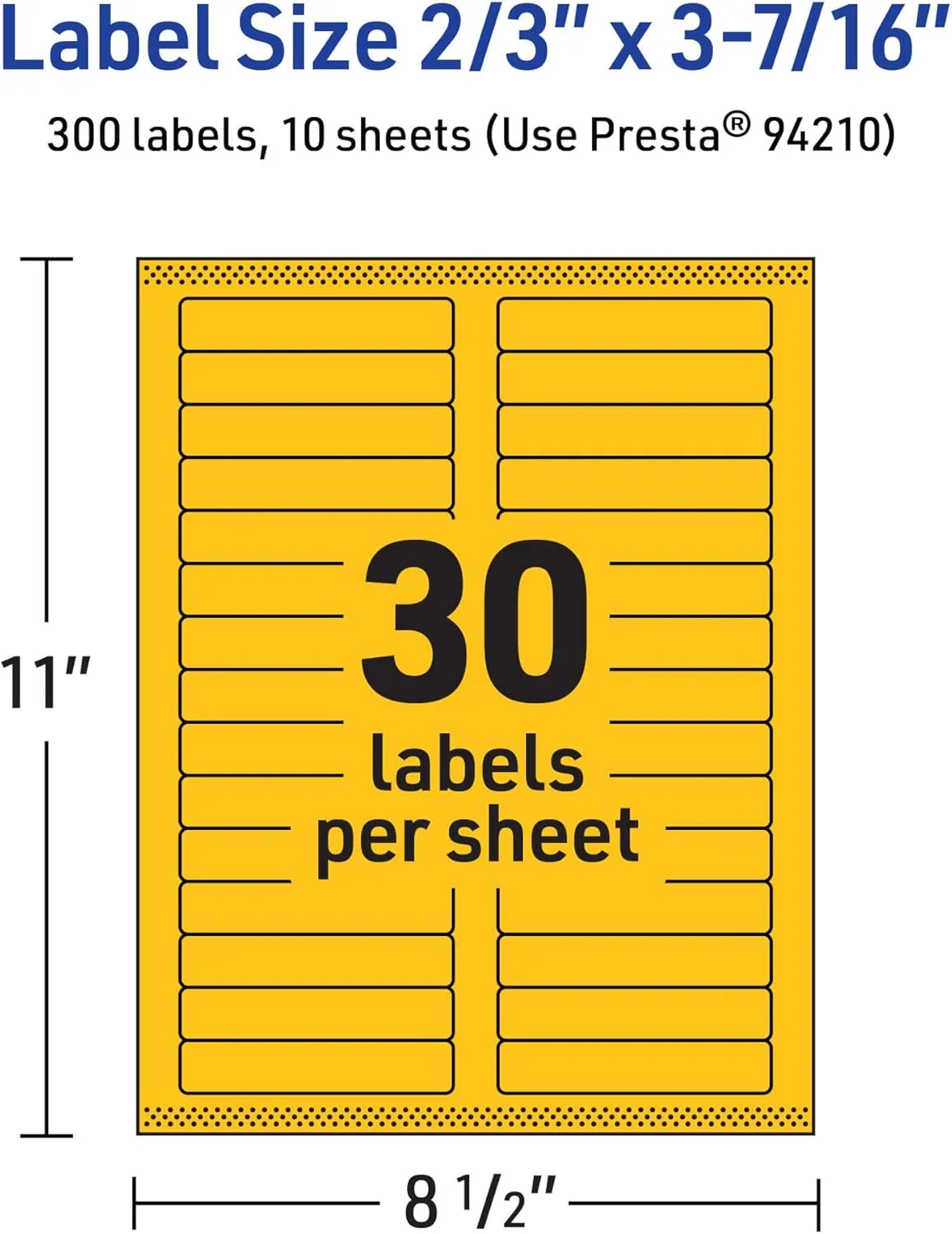 Avery Printable Rectangle Labels, Sure Feed Technology, 2/3" x 3-7/16", Bright Yellow, Laser/Inkjet Compatible