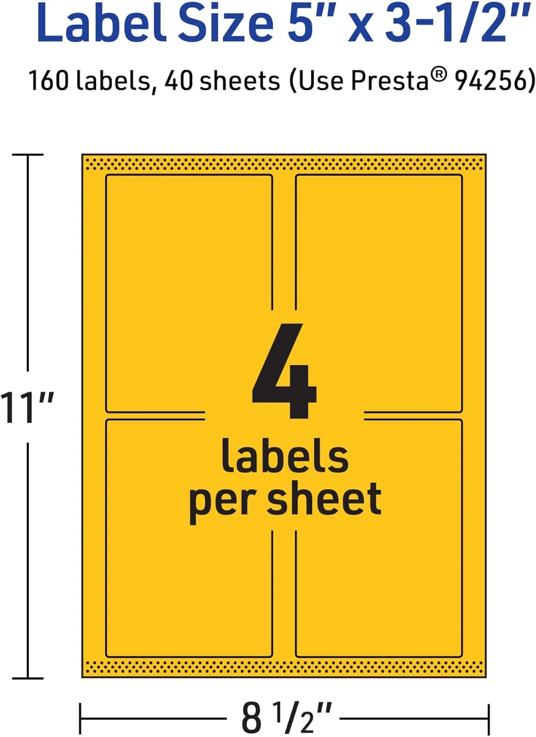 Avery Printable Rectangle Labels, Sure Feed Technology, 5 x 3-1/2, Bright Yellow, Laser/Inkjet Printable