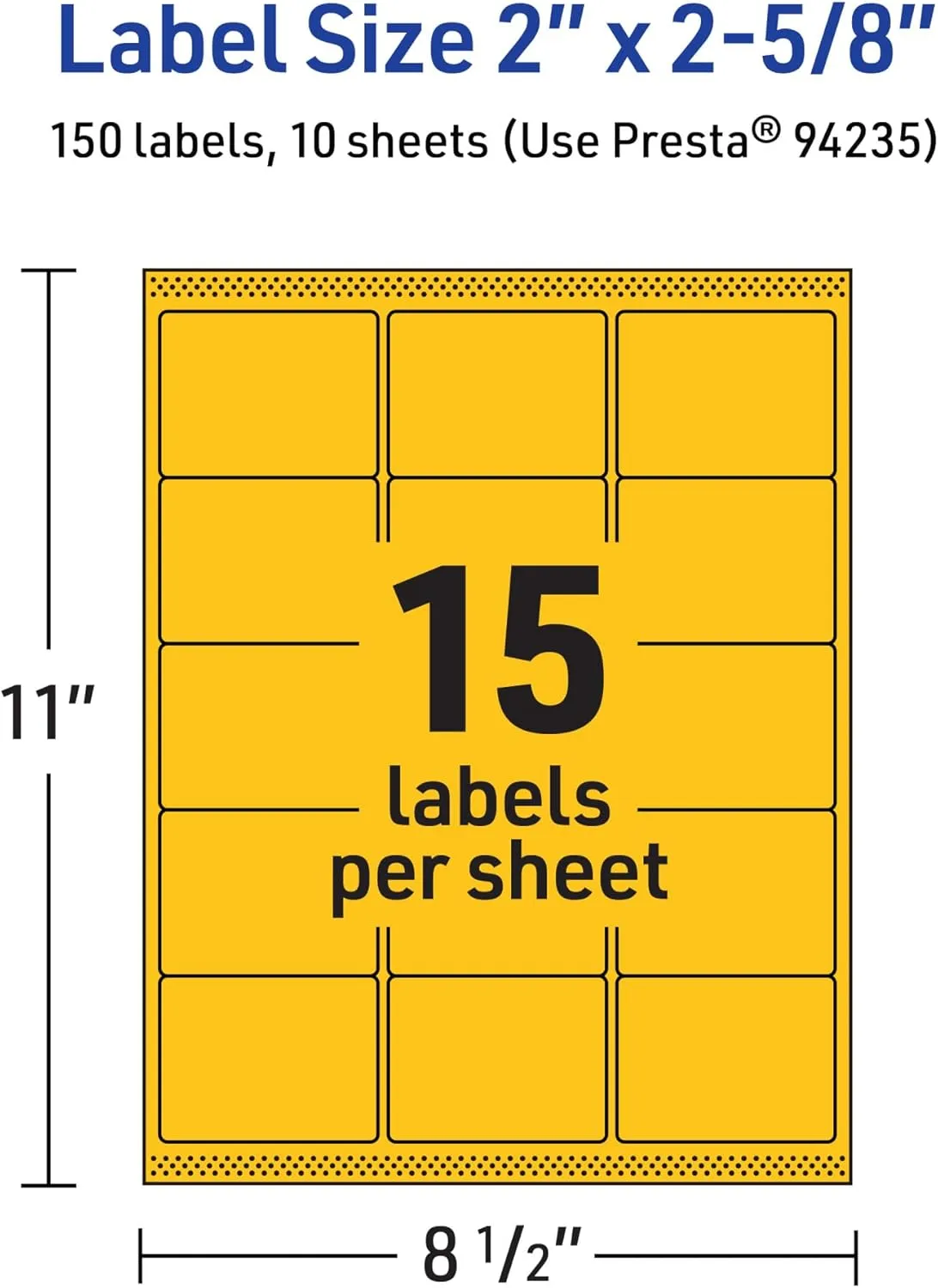 AVERY Printable Rectangle Labels, Sure Feed Technology, 2" x 2-5/8", Bright Yellow