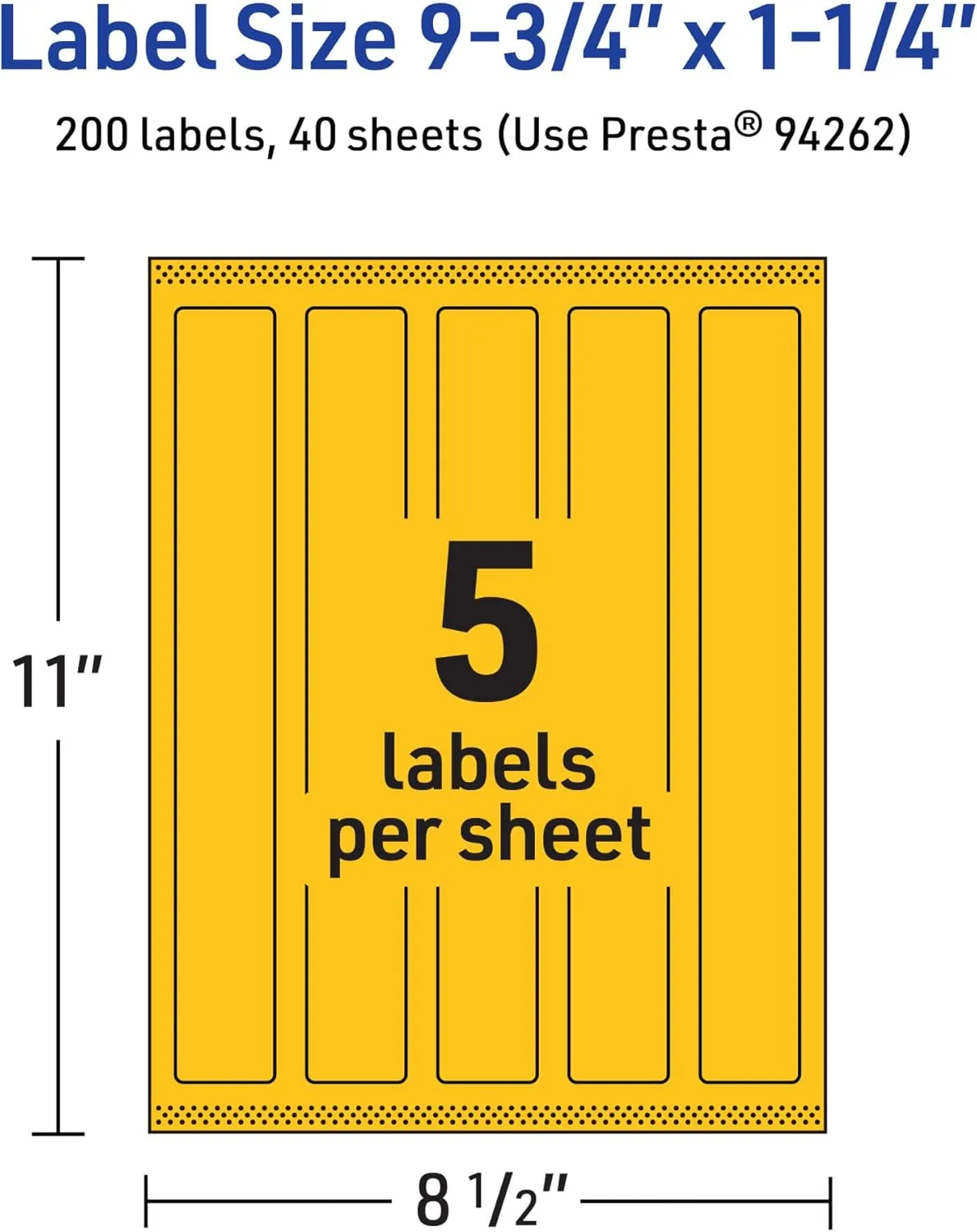 Avery Printable Rectangle Labels, Sure Feed Technology, 9-3/4" x 1-1/4", Bright Yellow, Print-to-The-Edge, Laser/Inkjet