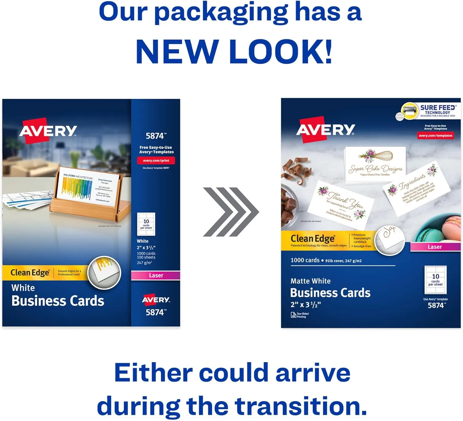 Avery Clean Edge Printable Business Cards with Sure Feed Technology, 2 x 3.5, White