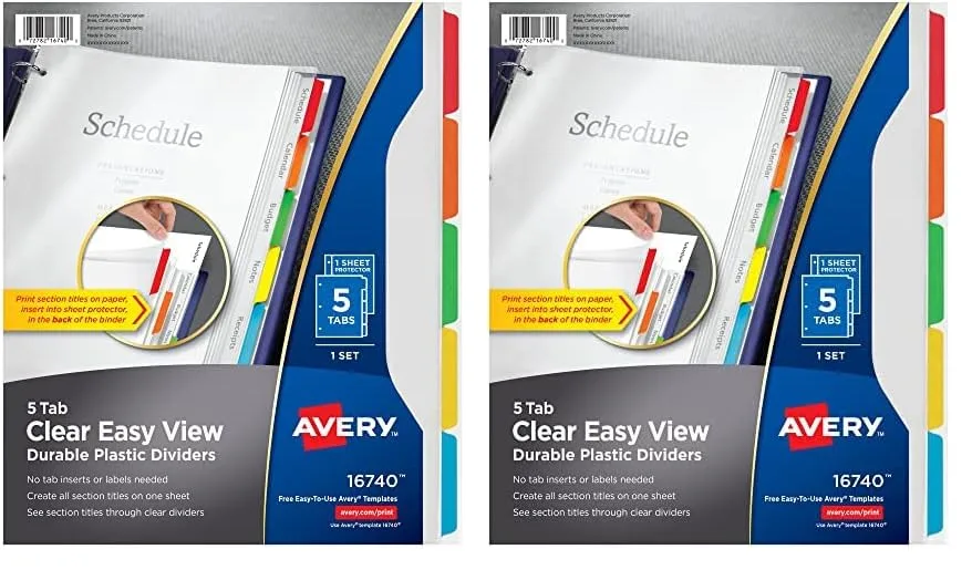 AVERY Clear Easy View Durable Plastic Dividers, 5-Tab, Letter, Multicolor