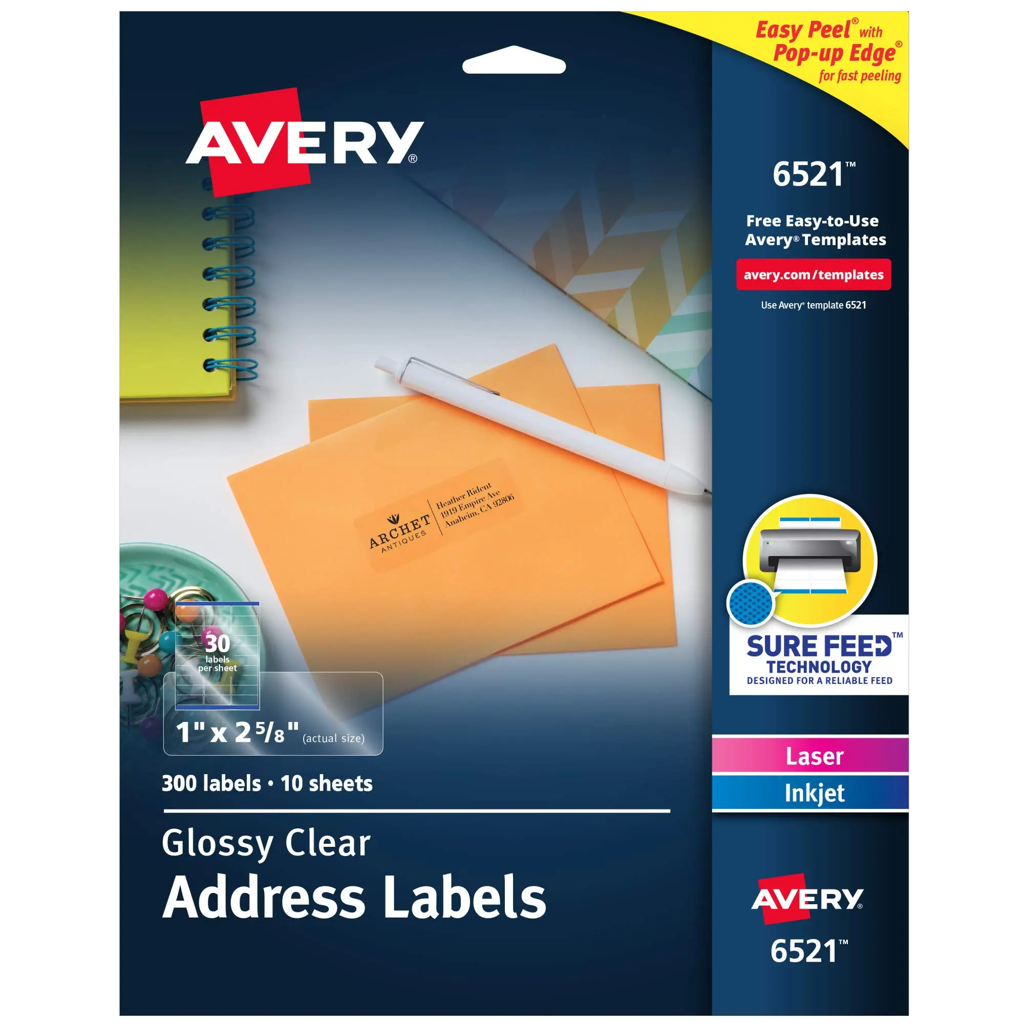 Avery Printable Glossy Clear Address Labels with Sure Feed & Easy Peel