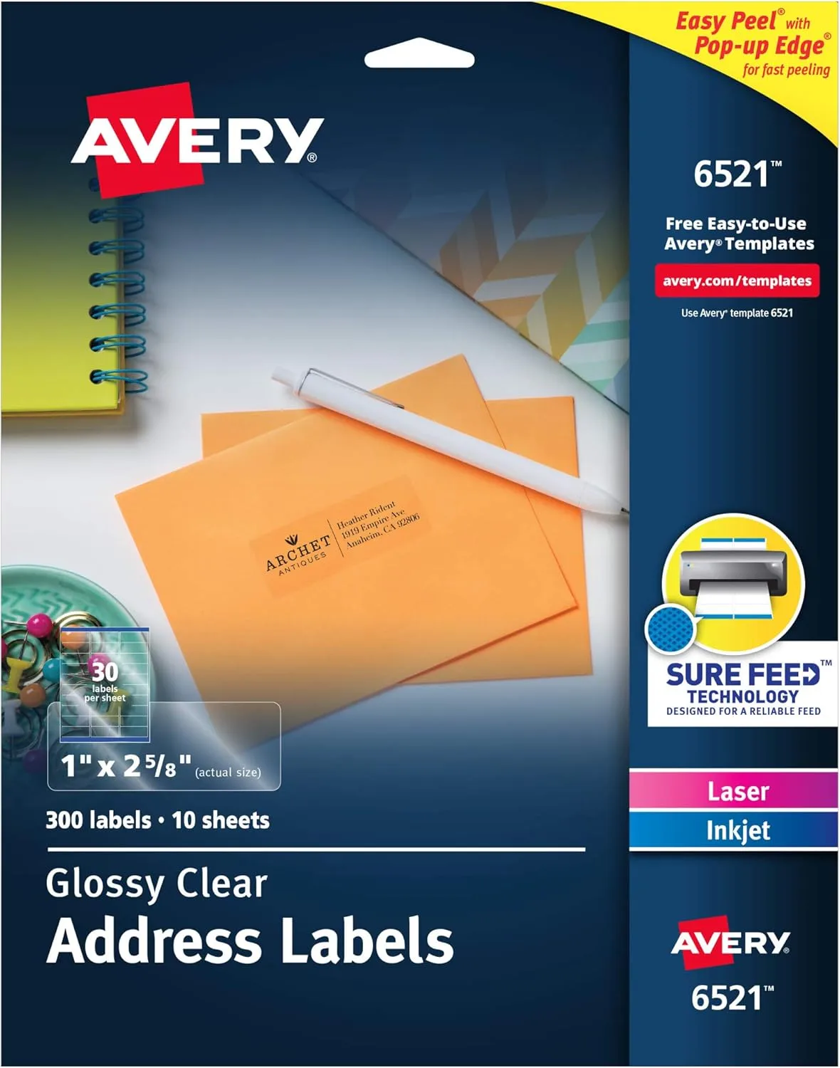 Avery Printable Glossy Clear Address Labels with Sure Feed & Easy Peel
