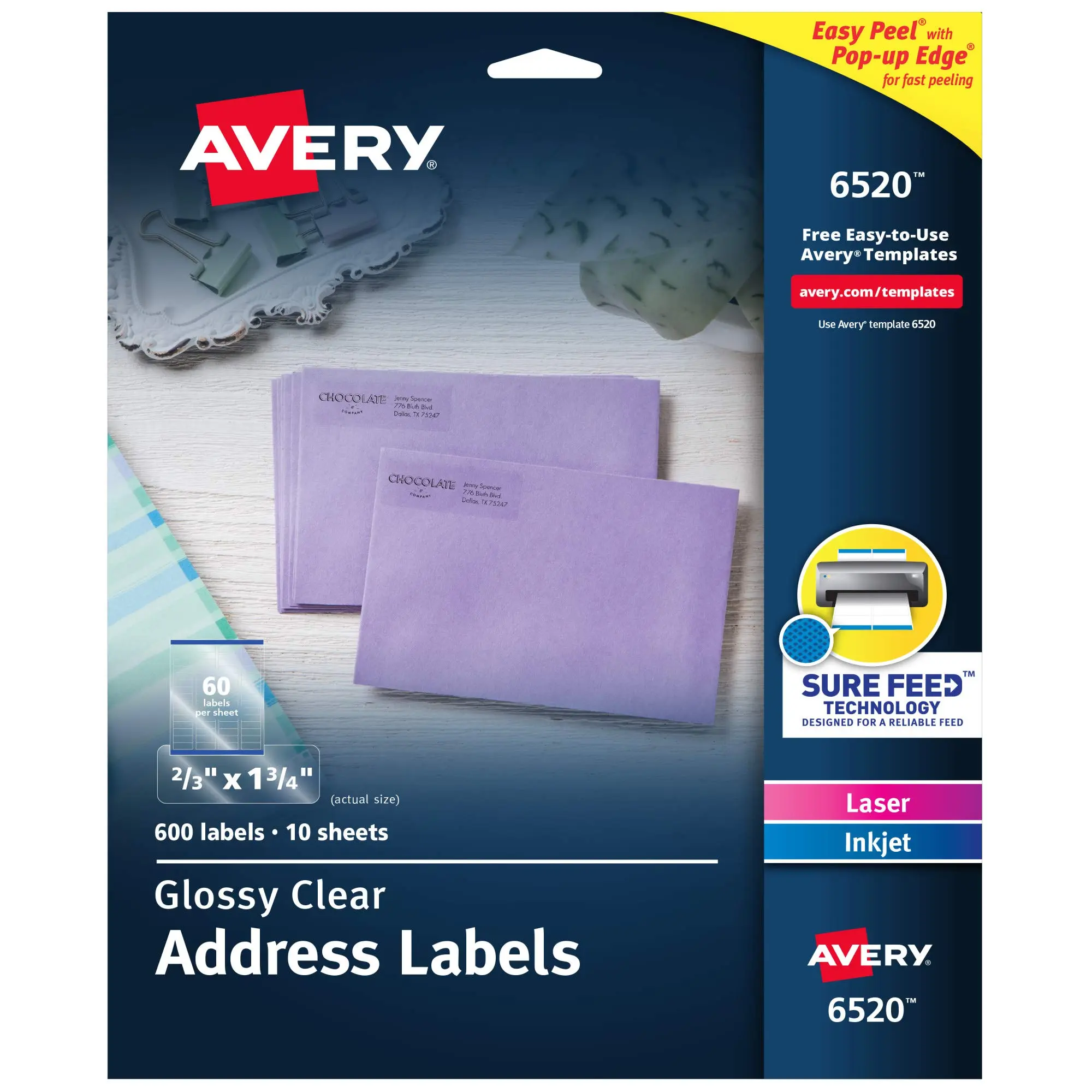Avery Printable Glossy Clear Address Labels with Sure Feed & Easy Peel