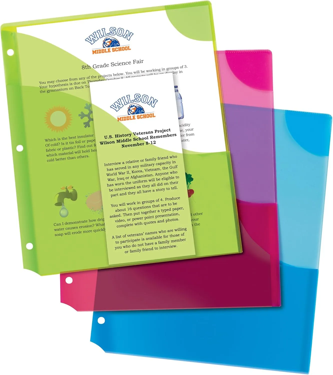 Avery Corner Lock Binder Pockets for 3 Ring Binders, Assorted Colors, for 8.5" x 11" Documents, Acid-Free and Archival-Safe, 3 Binder Folders Total (75310)