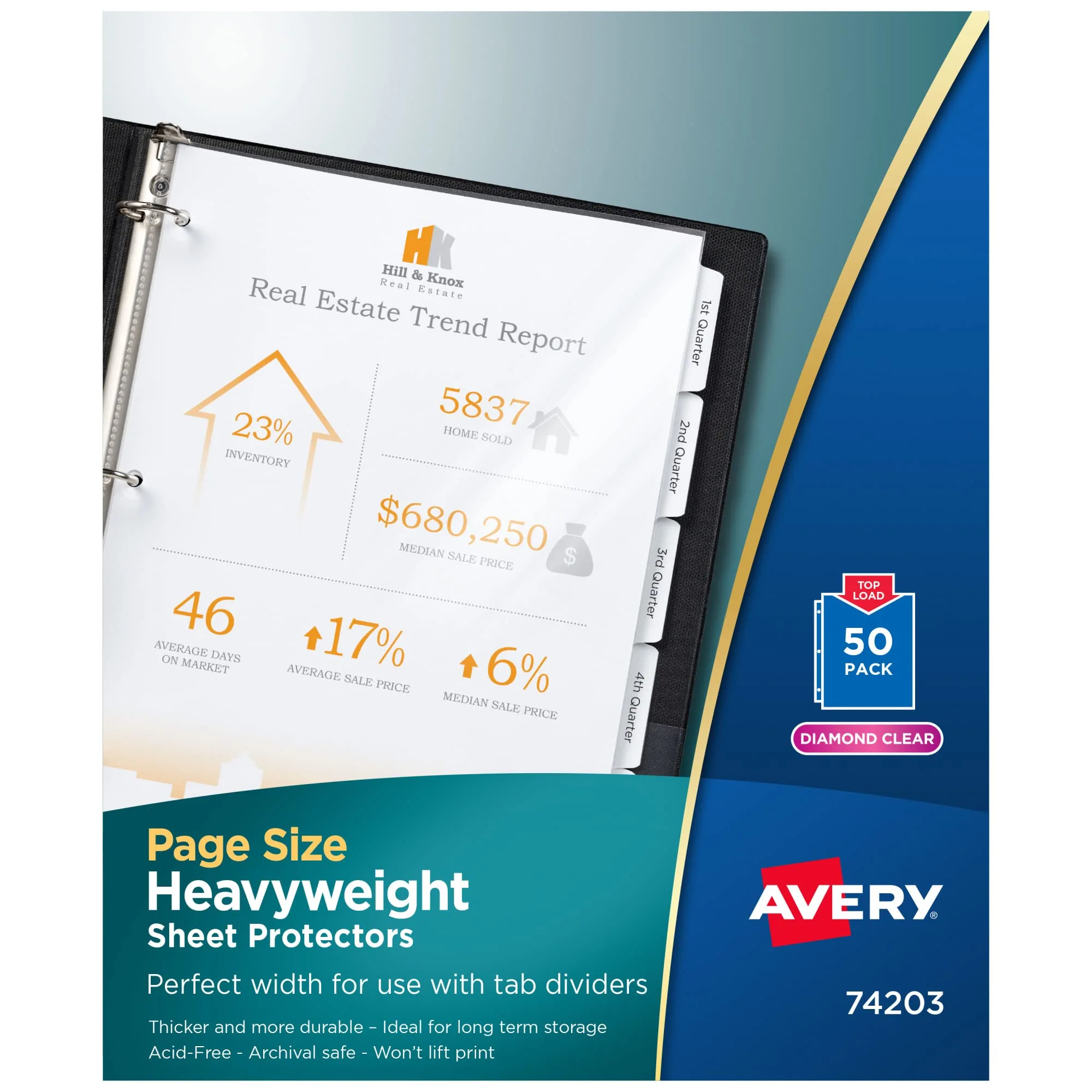 Avery Diamond Clear Page-Size Sheet Protectors, Pre-Punched, Top Load (50)