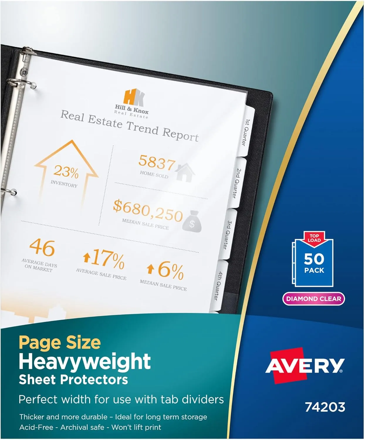 Avery Diamond Clear Page-Size Sheet Protectors, Pre-Punched, Top Load (50)