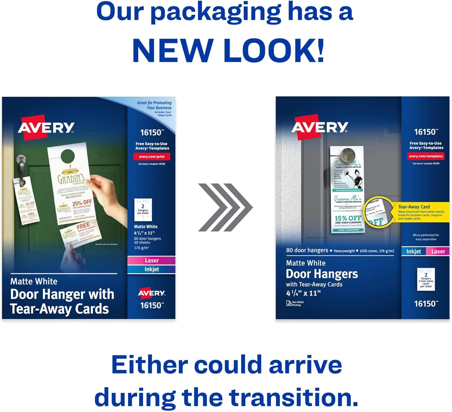 Avery Printable Door Hangers with Tear-Away Cards, 4.25" x 11", Matte White, 80 Blank Door Hangers for Laser and Inkjet Printers (16150) One Size