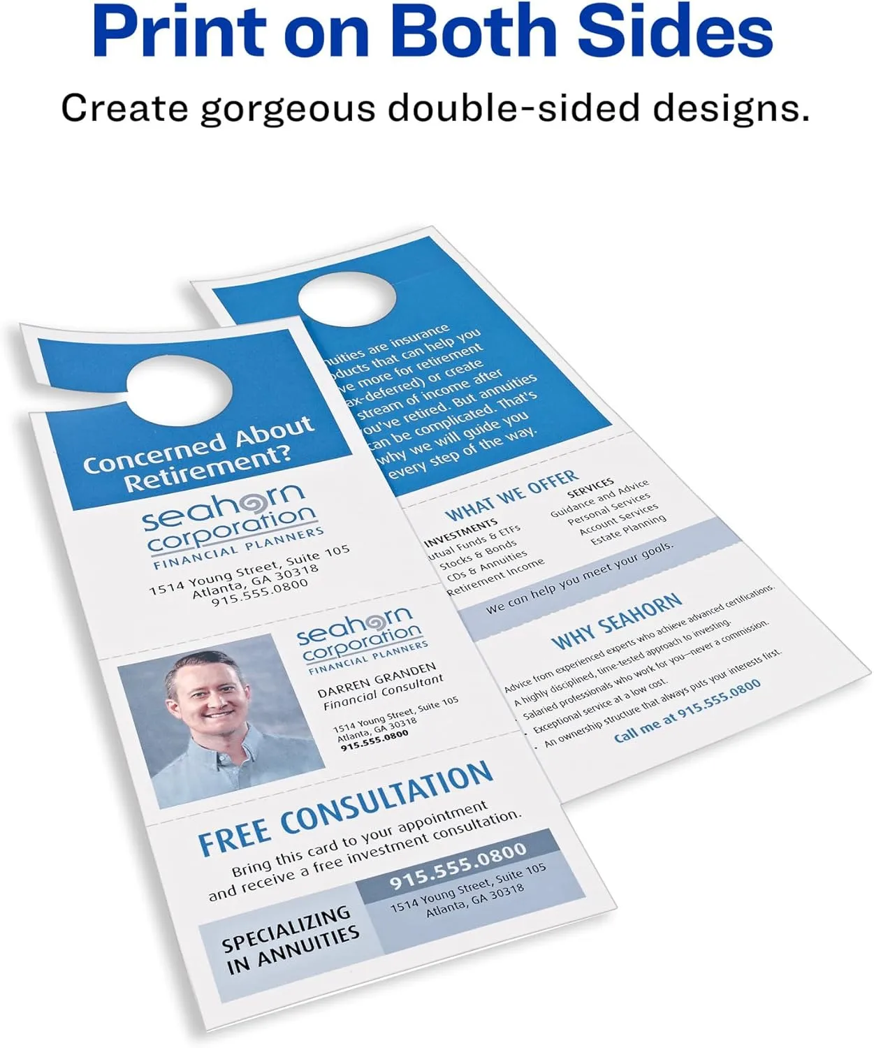 Avery Printable Door Hangers with Tear-Away Cards, 4.25" x 11", Matte White, 80 Blank Door Hangers for Laser and Inkjet Printers (16150) One Size