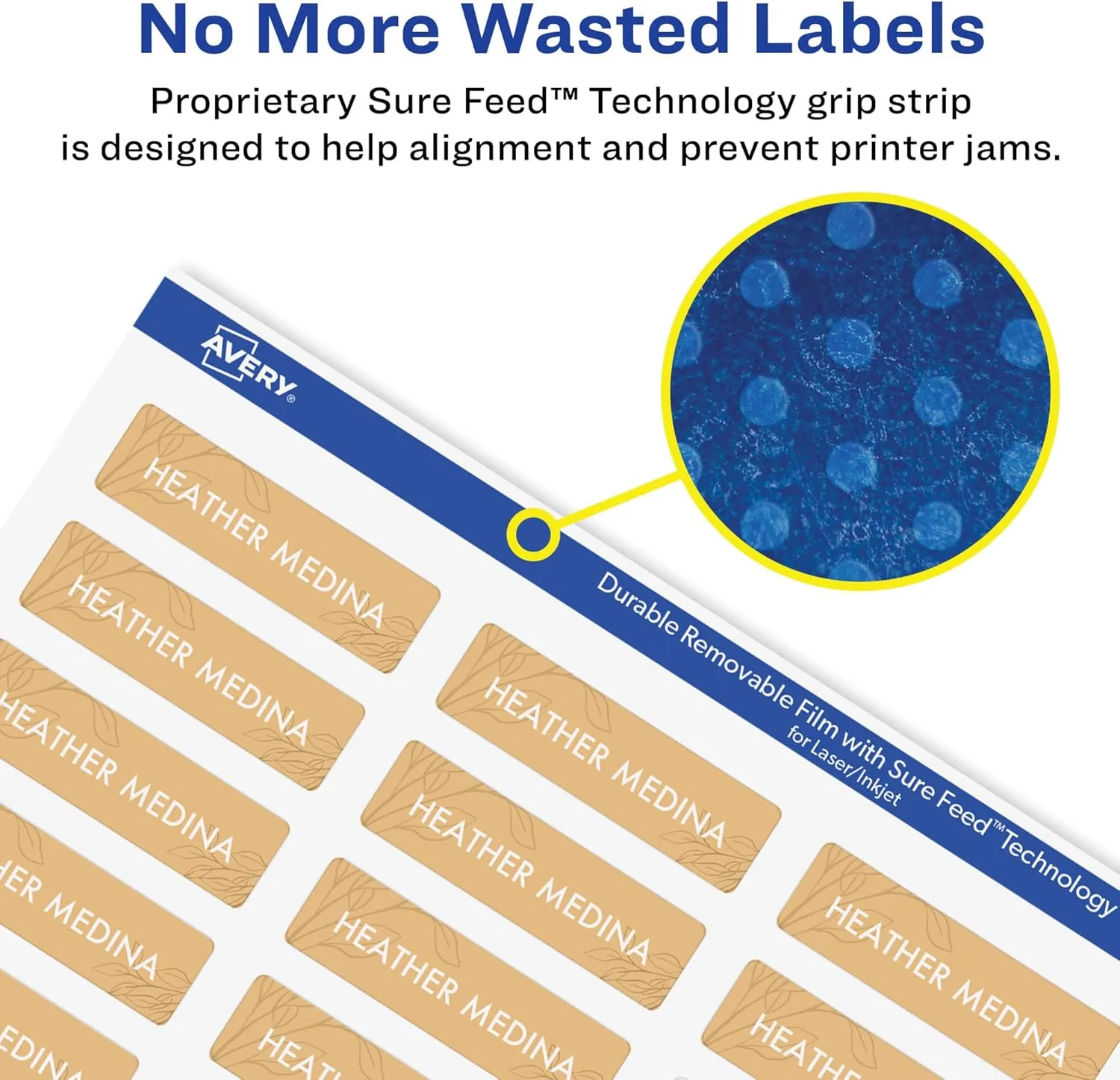Avery Durable Removable Rectangle Labels, Sure Feed Technology, 0.5" x 1.75", Matte White Film, Print-to-Edge