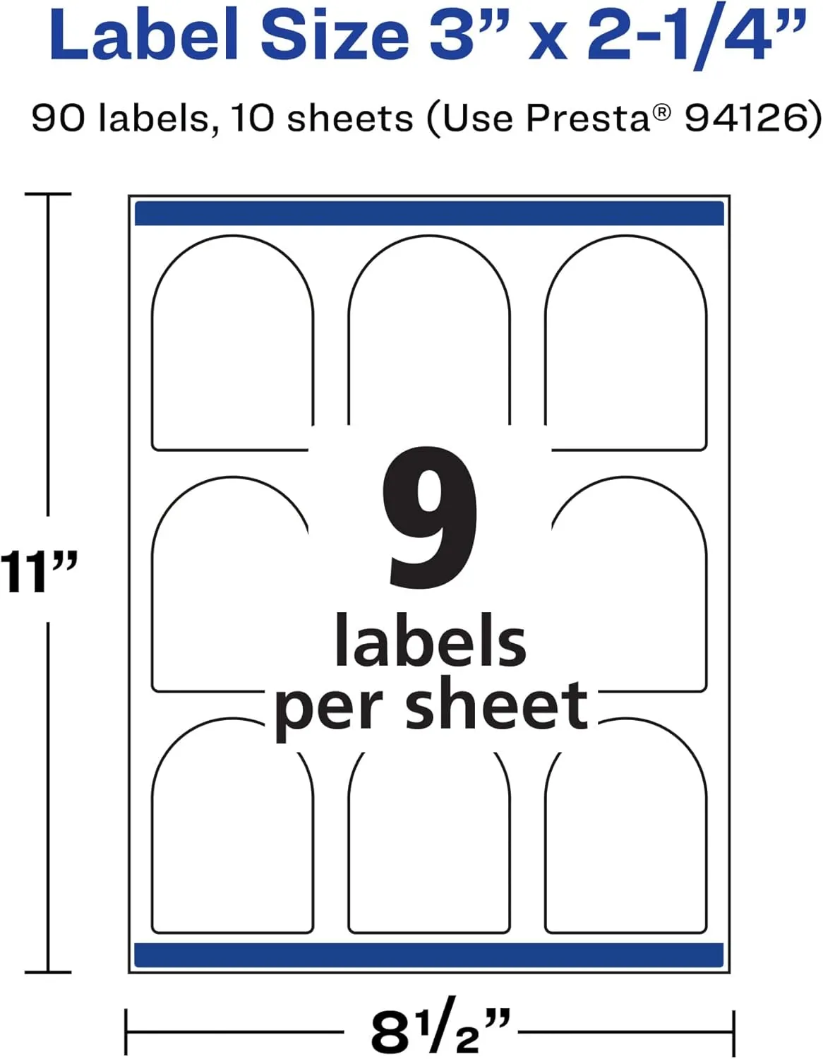Avery Glossy White Arched Labels, Sure Feed Technology, 3" x 2.25", 90 Labels, Print-to-The-Edge, Laser/Inkjet Printable