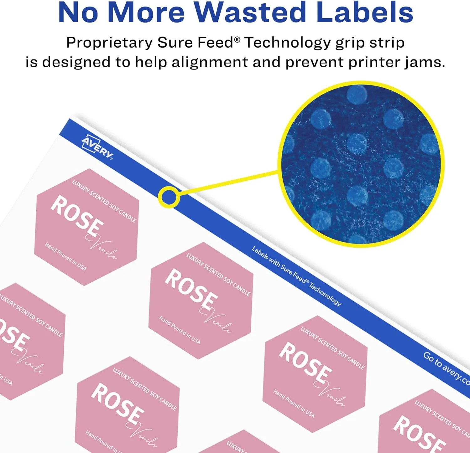 AVERY Glossy White Hexagon Labels, Sure Feed Technology, 1-1/2" x 1-47/54"