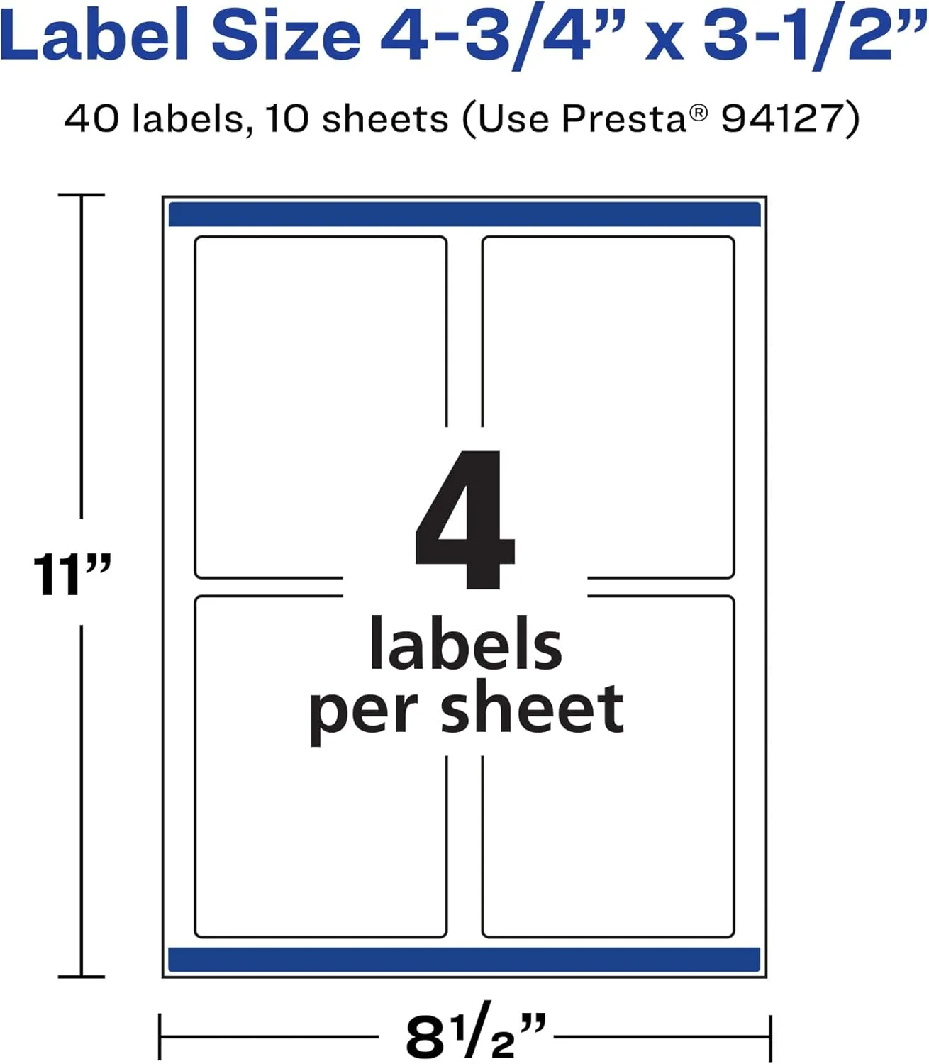 Avery Glossy White Rectangle Labels, Sure Feed Technology, 4.75" x 3.5", 40 Labels, Print-to-The-Edge, Laser/Inkjet Printable