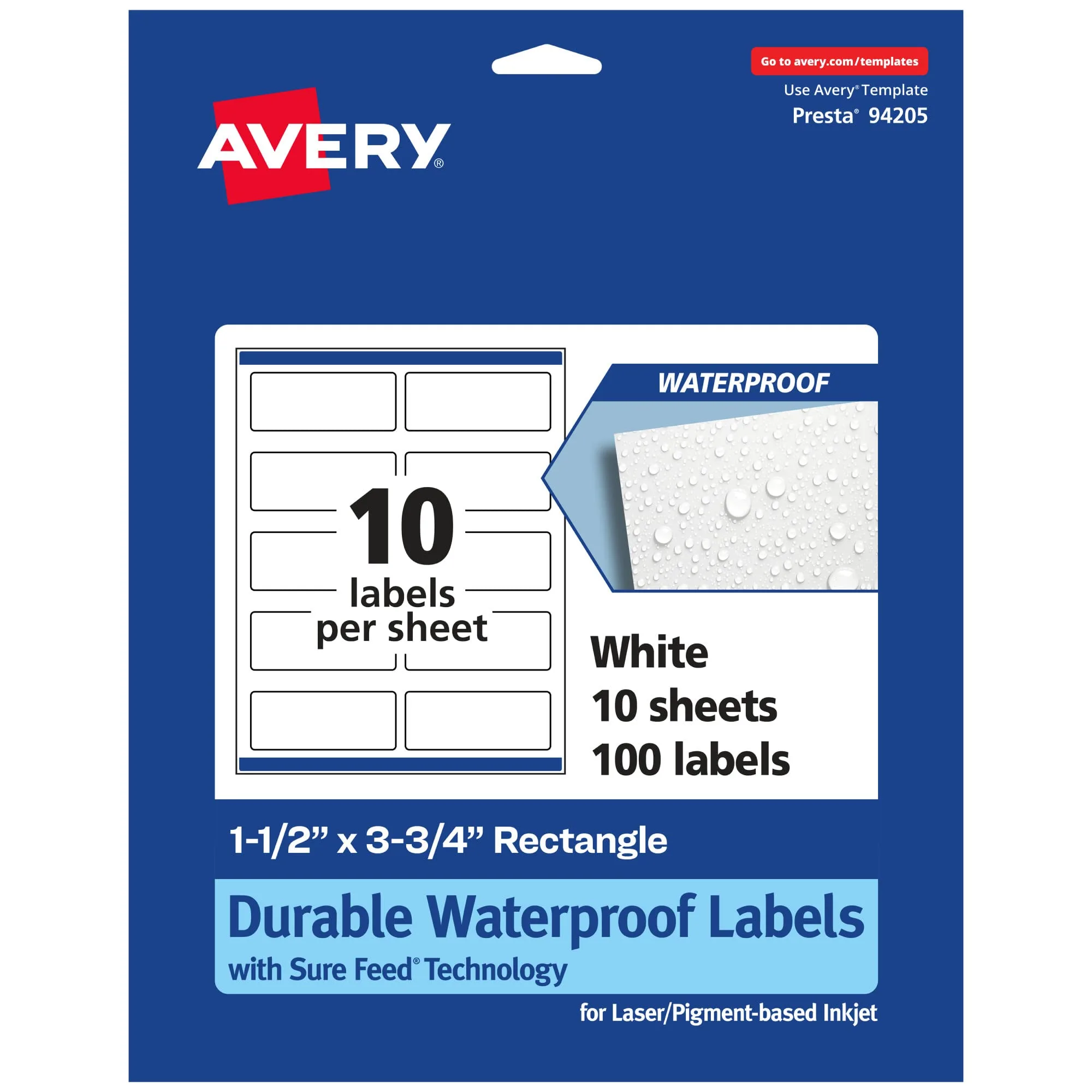 AVERY Durable Waterproof Rectangle Labels, Sure Feed Technology, 1.5 x 3.75