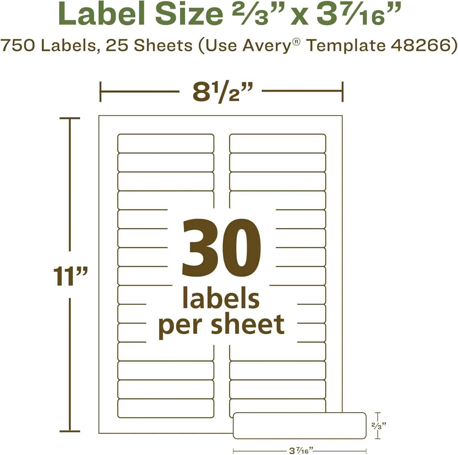 Avery EcoFriendly Recycled File Folder Labels, 2/3 x 3-7/16, White, 750 Labels