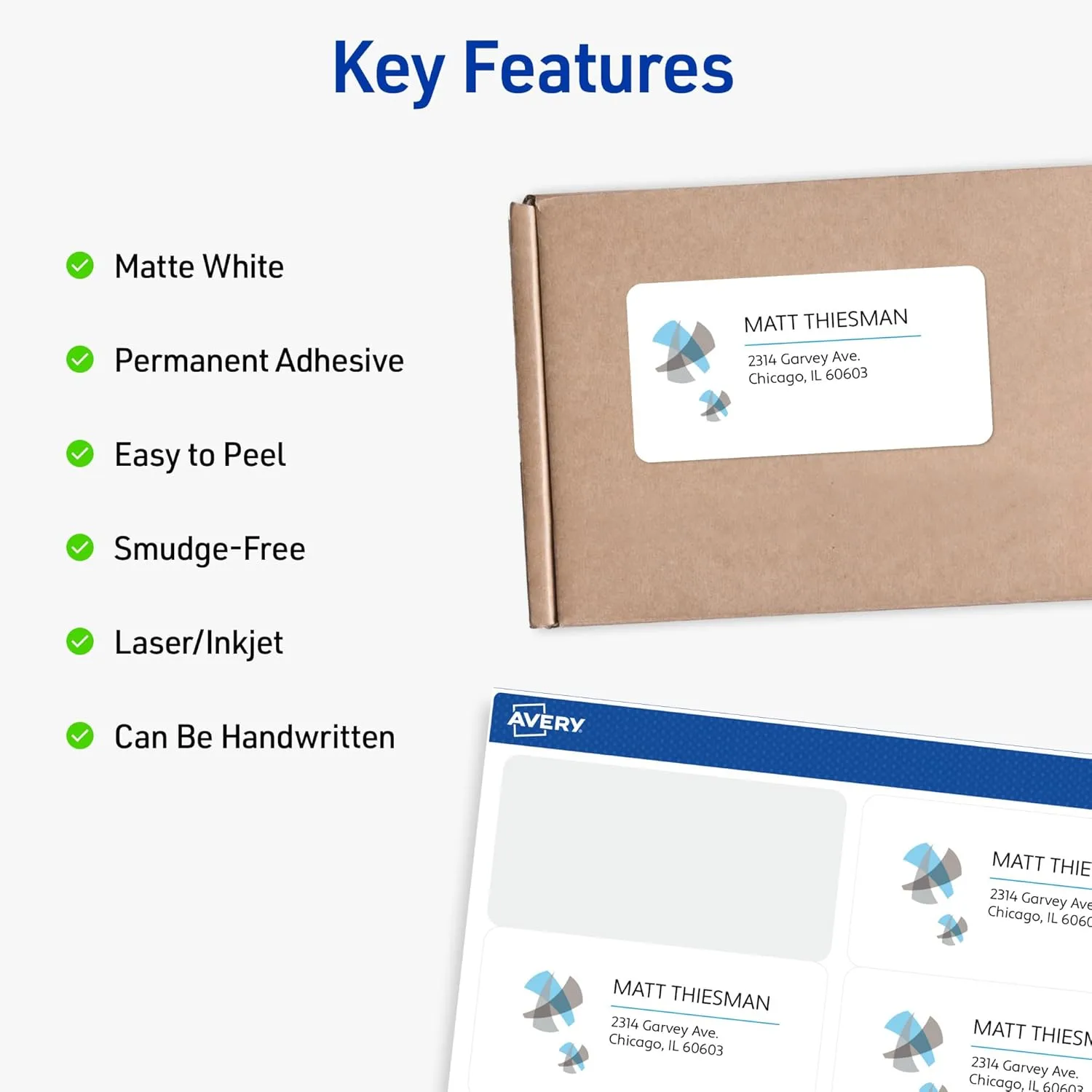Avery Half Sheet Printable Shipping Labels, 5.5 x 8.5 in, White, 500 (95930)