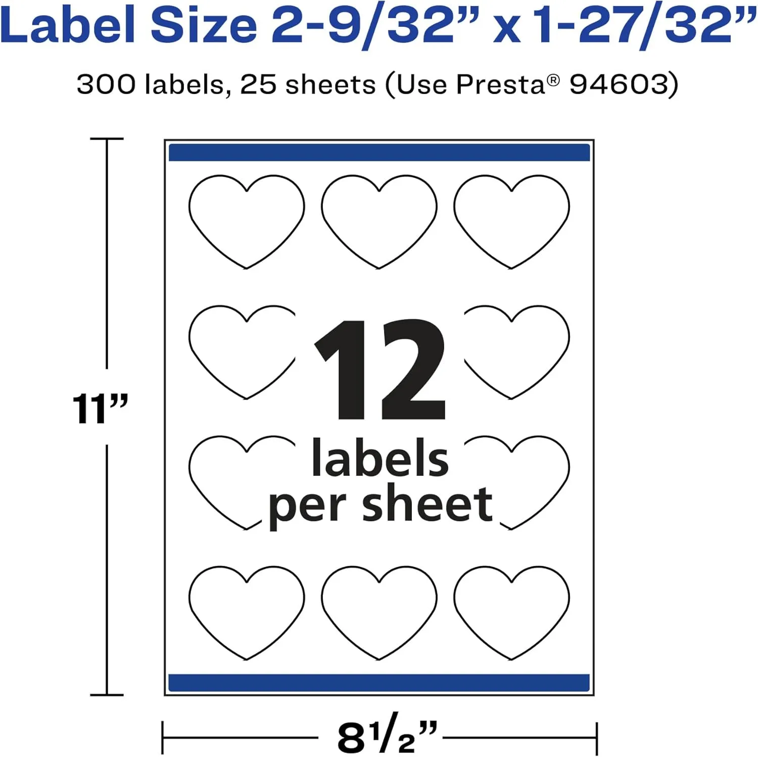 Avery Glossy Clear Heart Labels, Sure Feed Technology, 2-9/32" x 1-27/32", Print-to-The-Edge, Laser/Inkjet Printable