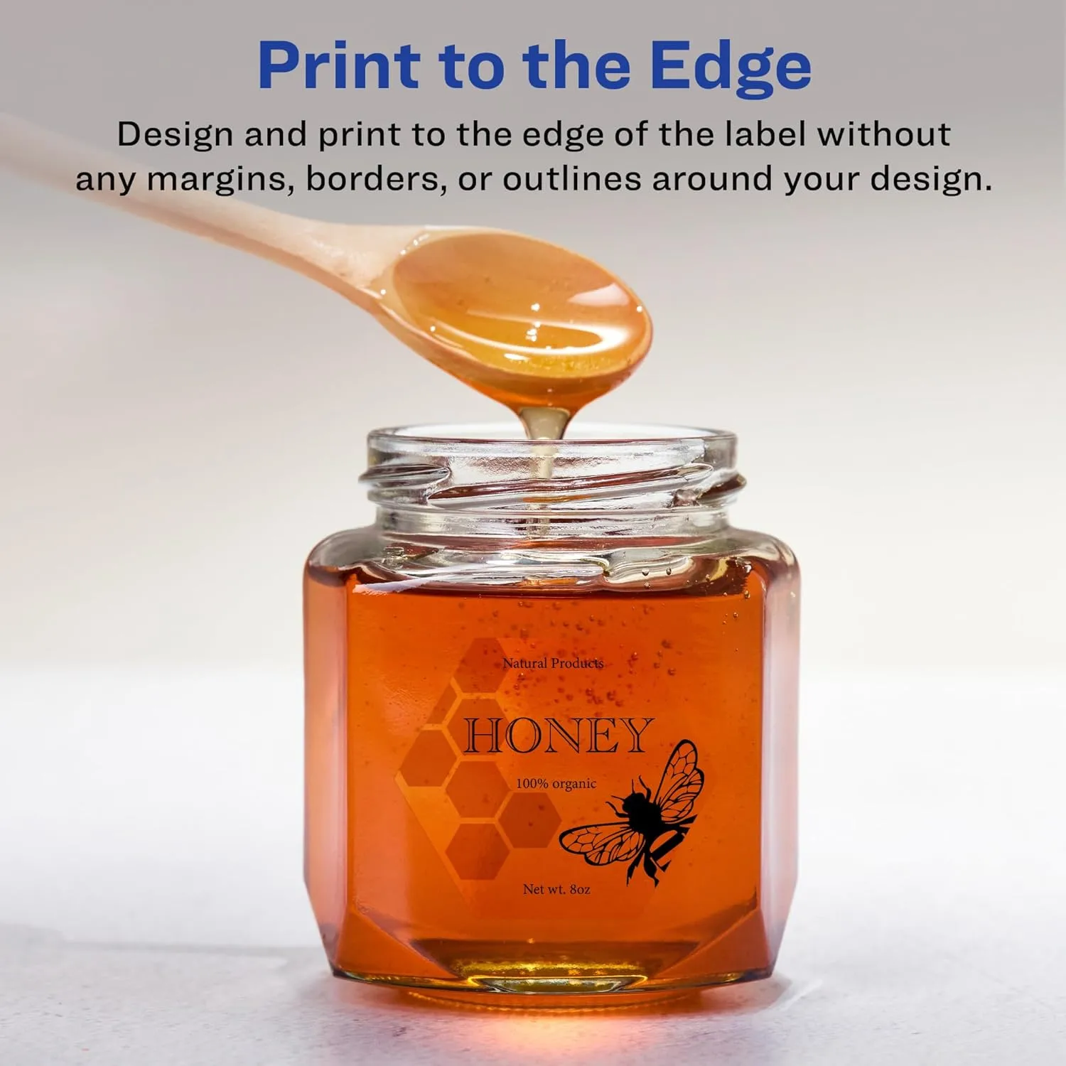 Avery Glossy Clear Hexagon Labels, Sure Feed Technology, 2-1/2" x 2-57/64", Print-to-the-Edge, Laser/Inkjet Printable