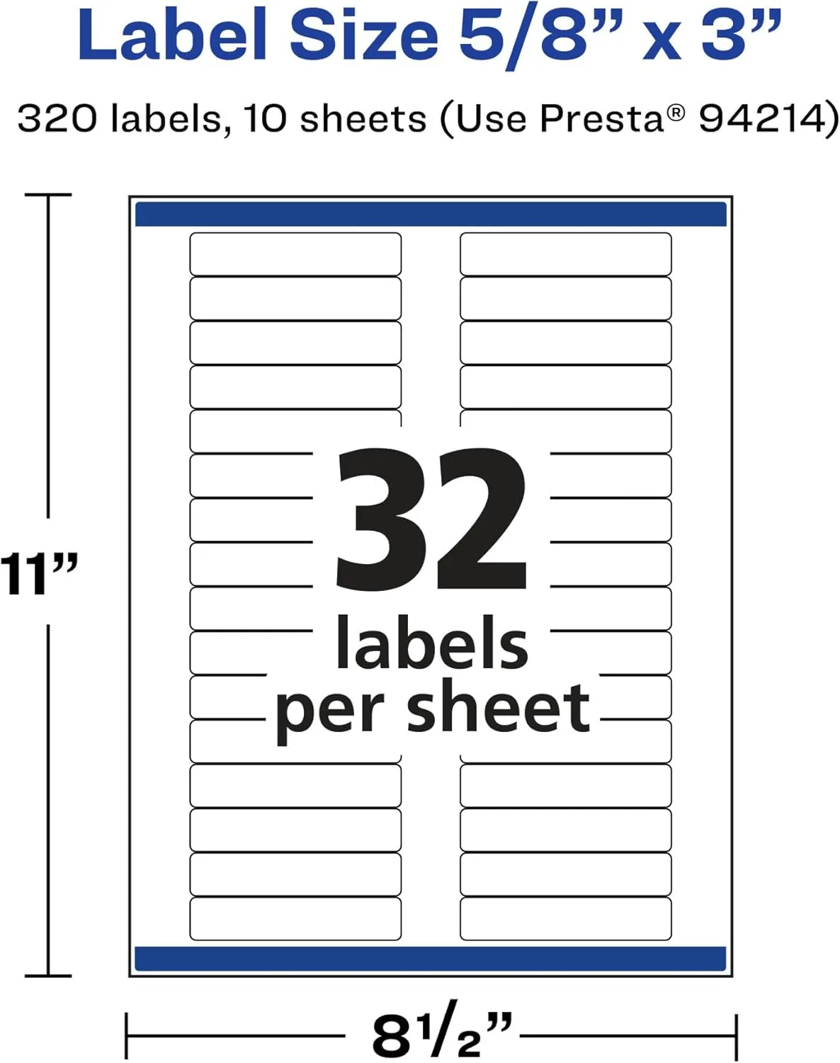 Avery Glossy Clear Rectangle Labels, Sure Feed Technology, 5/8" x 3", 320 Glossy Clear Labels