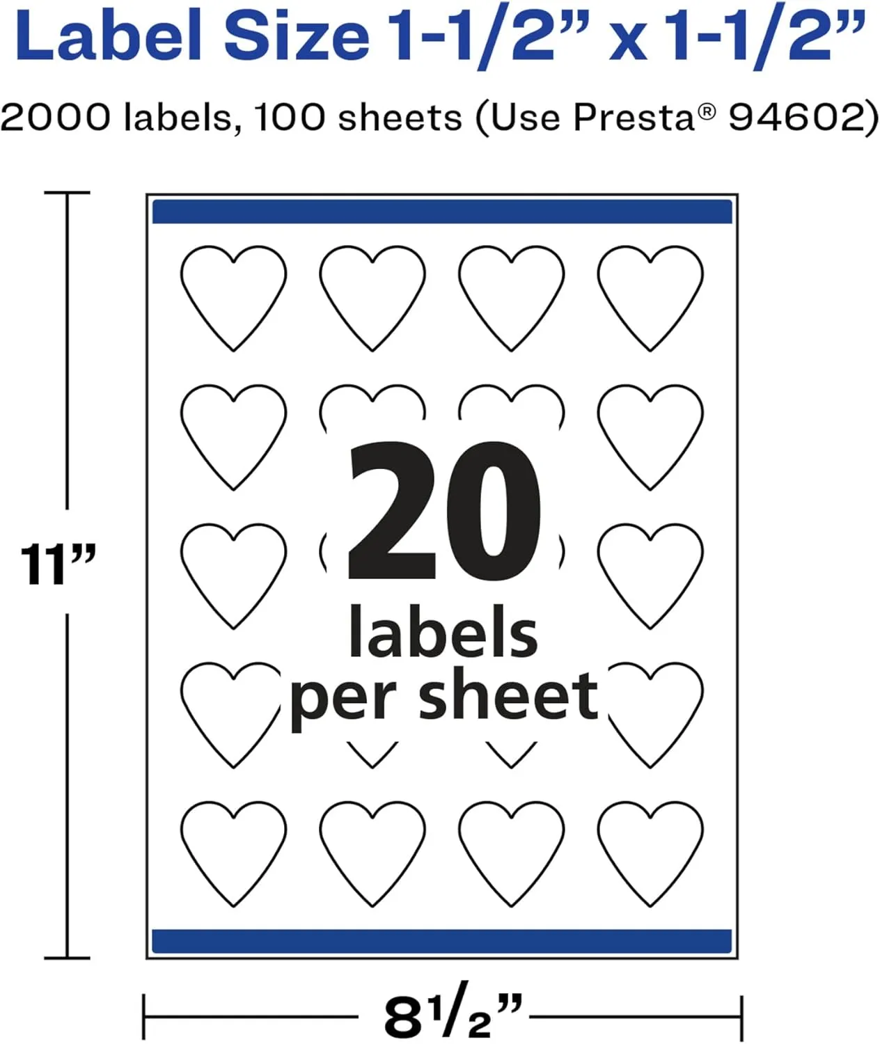 Avery Glossy White Heart Labels, Sure Feed Technology, 1.5" x 1.5"