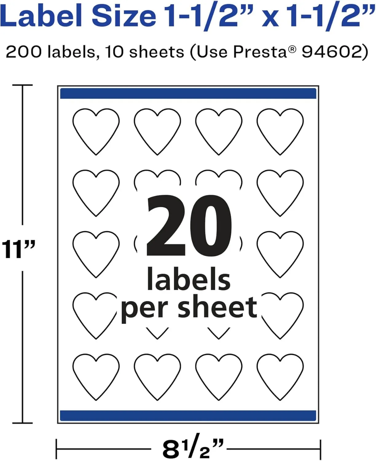 Avery Glossy White Heart Labels, Sure Feed Technology, 1.5" x 1.5"