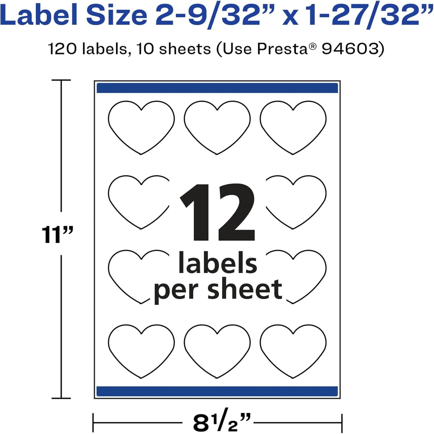 Avery Glossy White Heart Labels, Sure Feed Technology, 2-9/32" x 1-27/32", 120 Glossy White Labels, Print-to-The-Edge