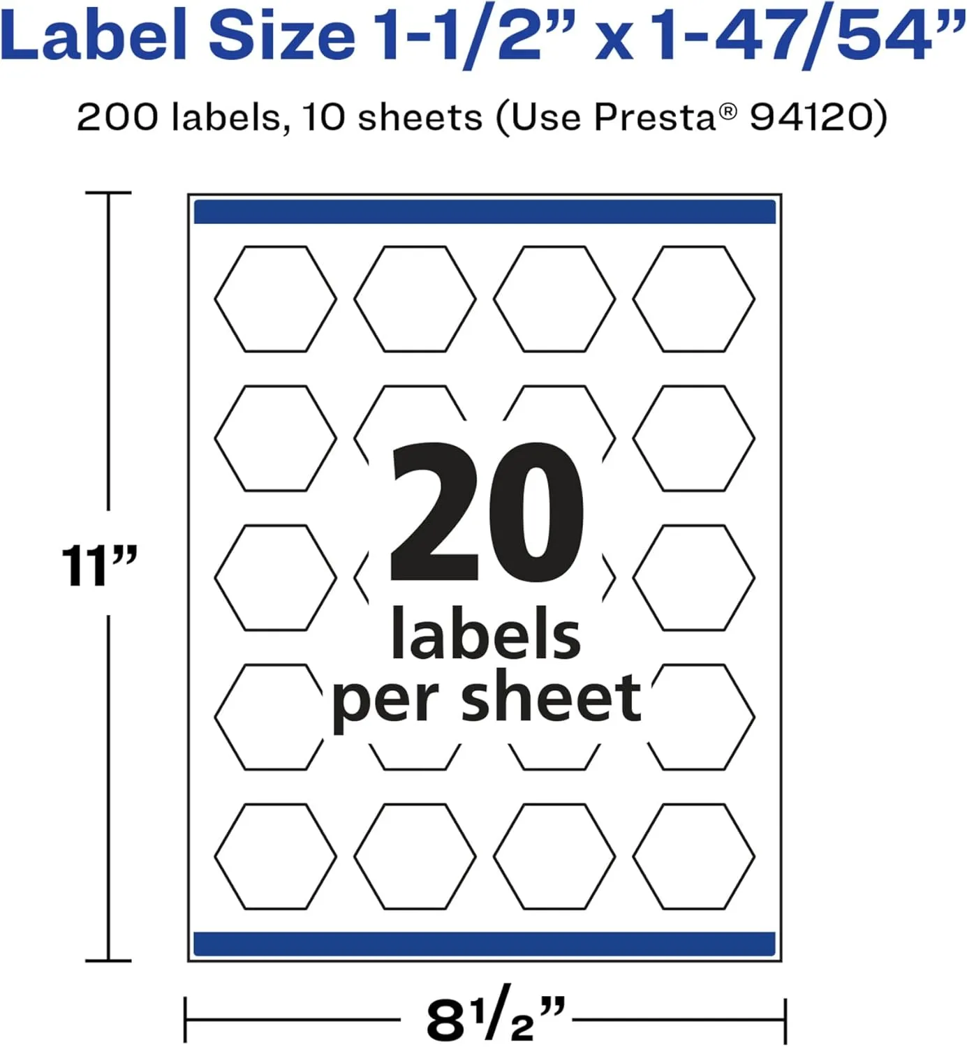 AVERY Glossy White Hexagon Labels, Sure Feed Technology, 1-1/2" x 1-47/54"