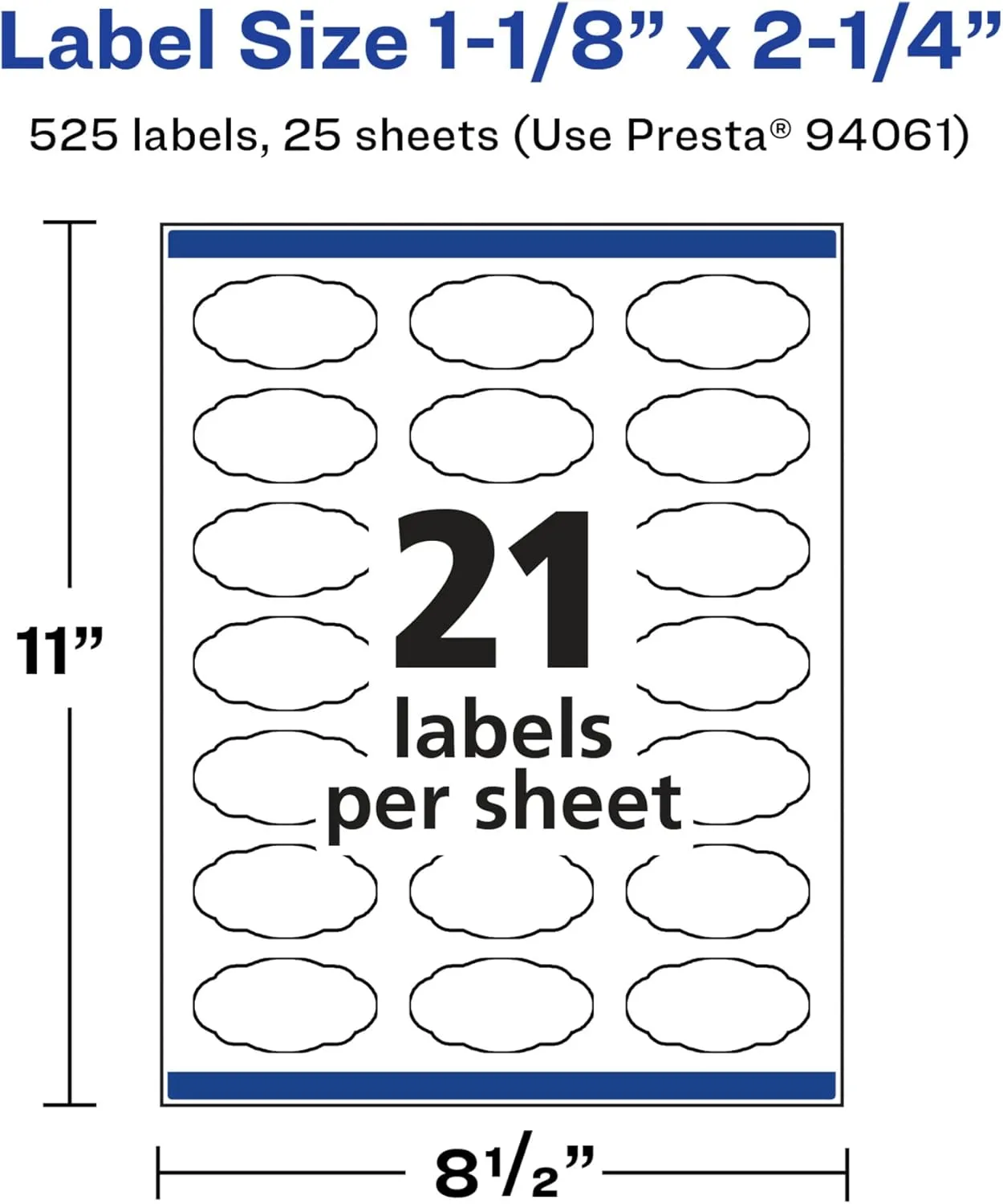 Avery Glossy White Oval Scalloped Labels, Sure Feed Technology, 1-1/8" x 2-1/4"