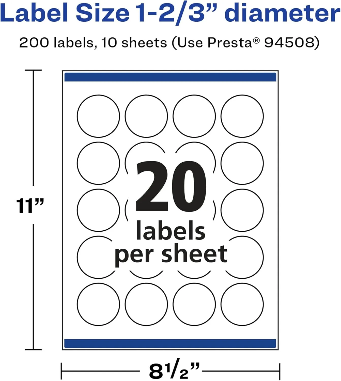 Avery Glossy White Round Labels, Sure Feed Technology, 1-2/3" Diameter, 200 Glossy White Labels, Print-to-The-Edge