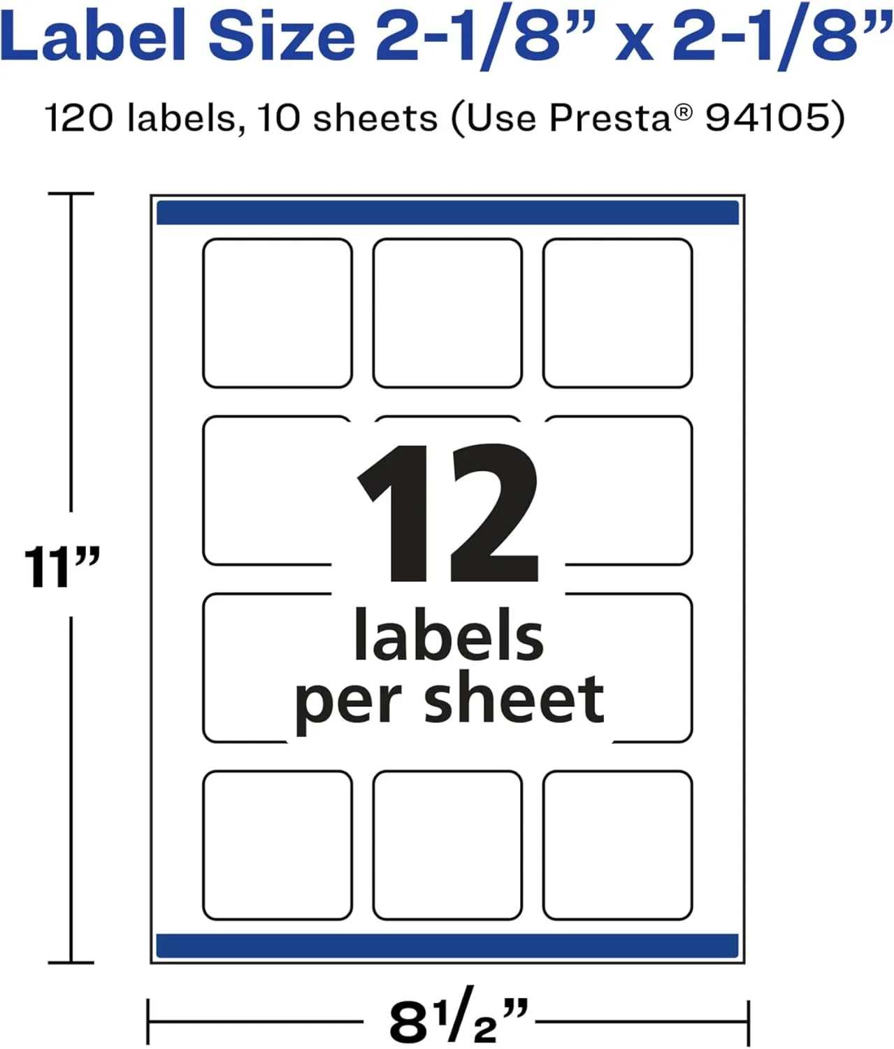 Avery Glossy White Square Labels, Sure Feed Technology, 2-1/8" x 2-1/8", 120 Glossy White Labels, Print-to-The-Edge
