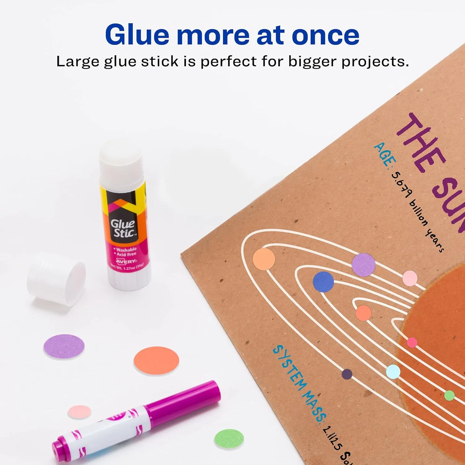 Avery Glue Stic - Washable, Non-Toxic Glue Sticks for Classroom, Crafting, and Office Use, 1.27 oz., Pack of 6