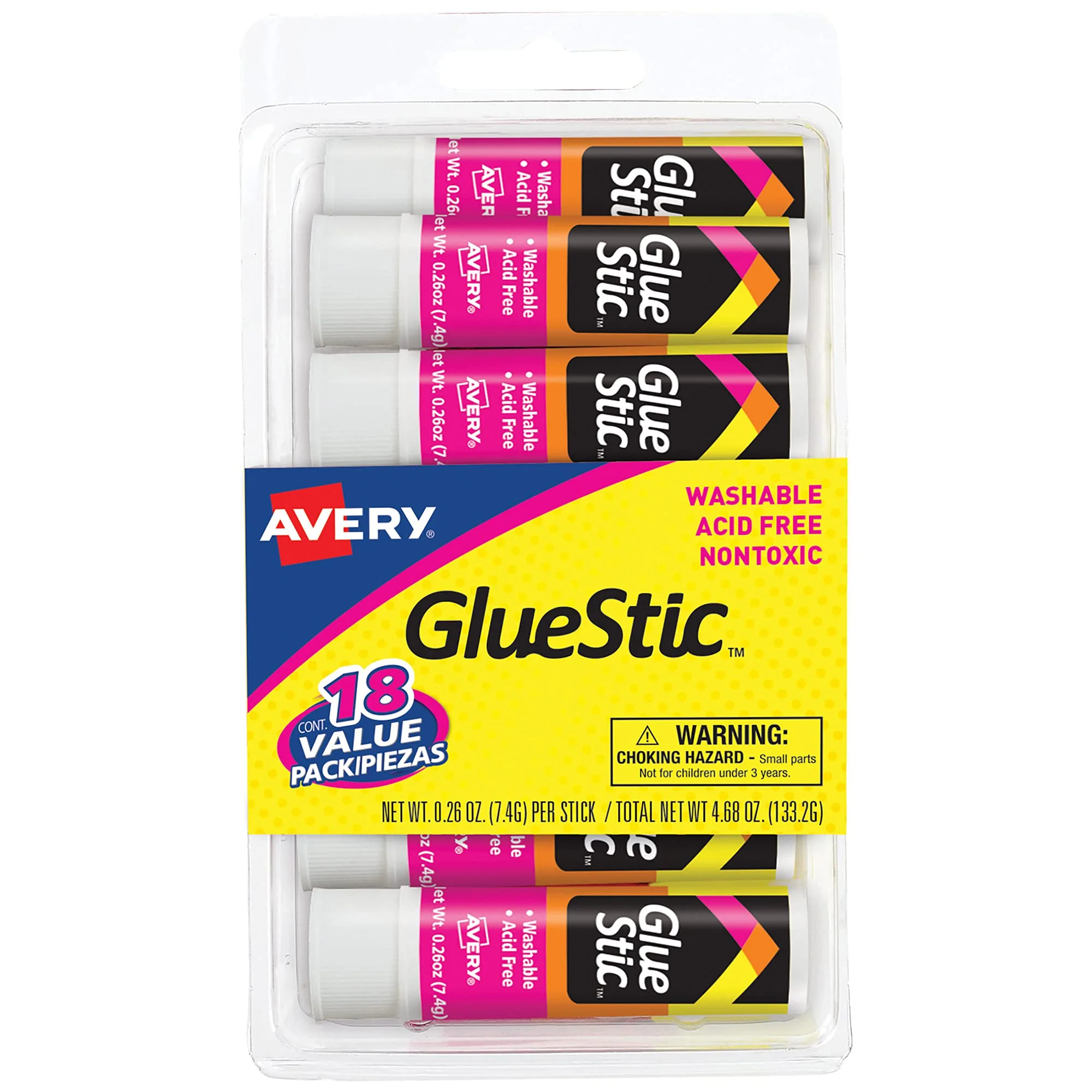 Avery Glue Stic Value Pack, White, Washable, Nontoxic, 0.26 oz., 18 Permanent Glue Sticks (98089) 0.26 Ounces