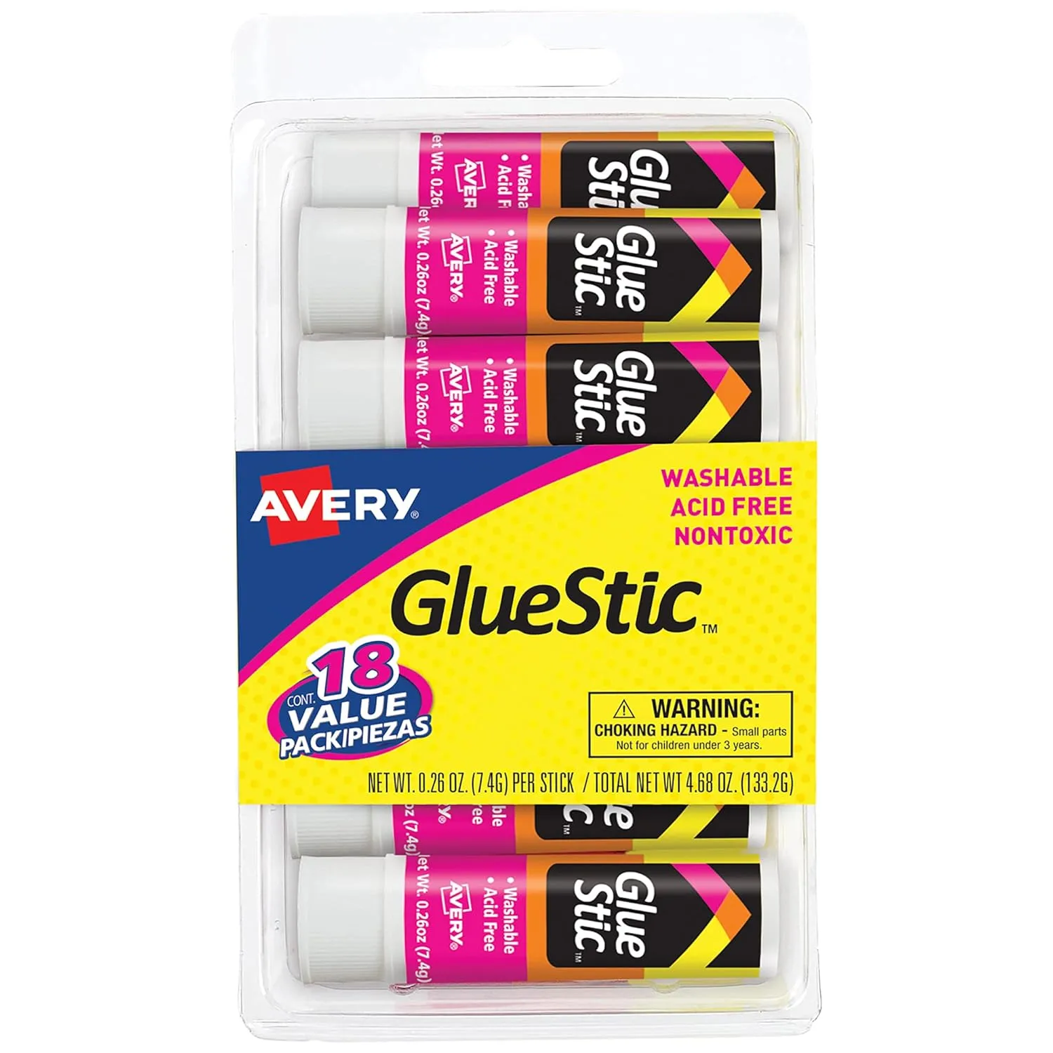 Avery Glue Stic Value Pack, White, Washable, Nontoxic, 0.26 oz., 18 Permanent Glue Sticks (98089) 0.26 Ounces