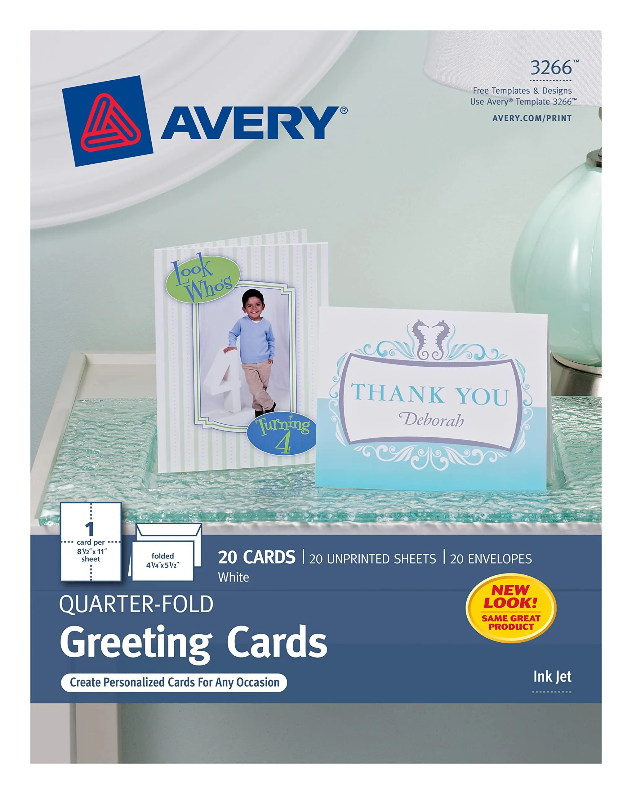 Avery Printable Quarter-Fold Greeting Cards, Matte White, 4.25 x 5.5 in, 20 Pack (3266)