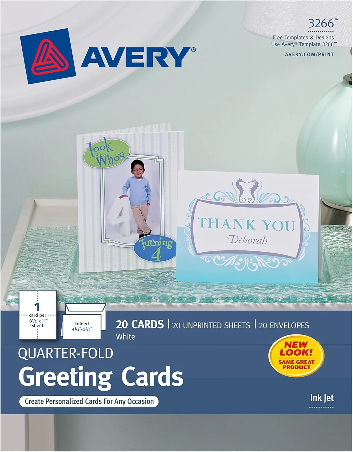 Avery Printable Quarter-Fold Greeting Cards, Matte White, 4.25 x 5.5 in, 20 Pack (3266)