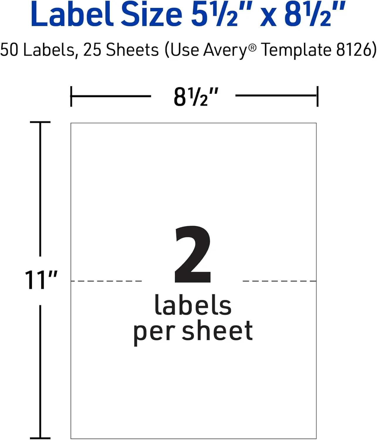 Avery Half-Sheet Printable Shipping Labels, 5.5 x 8.5 in, 50 Labels (8126)