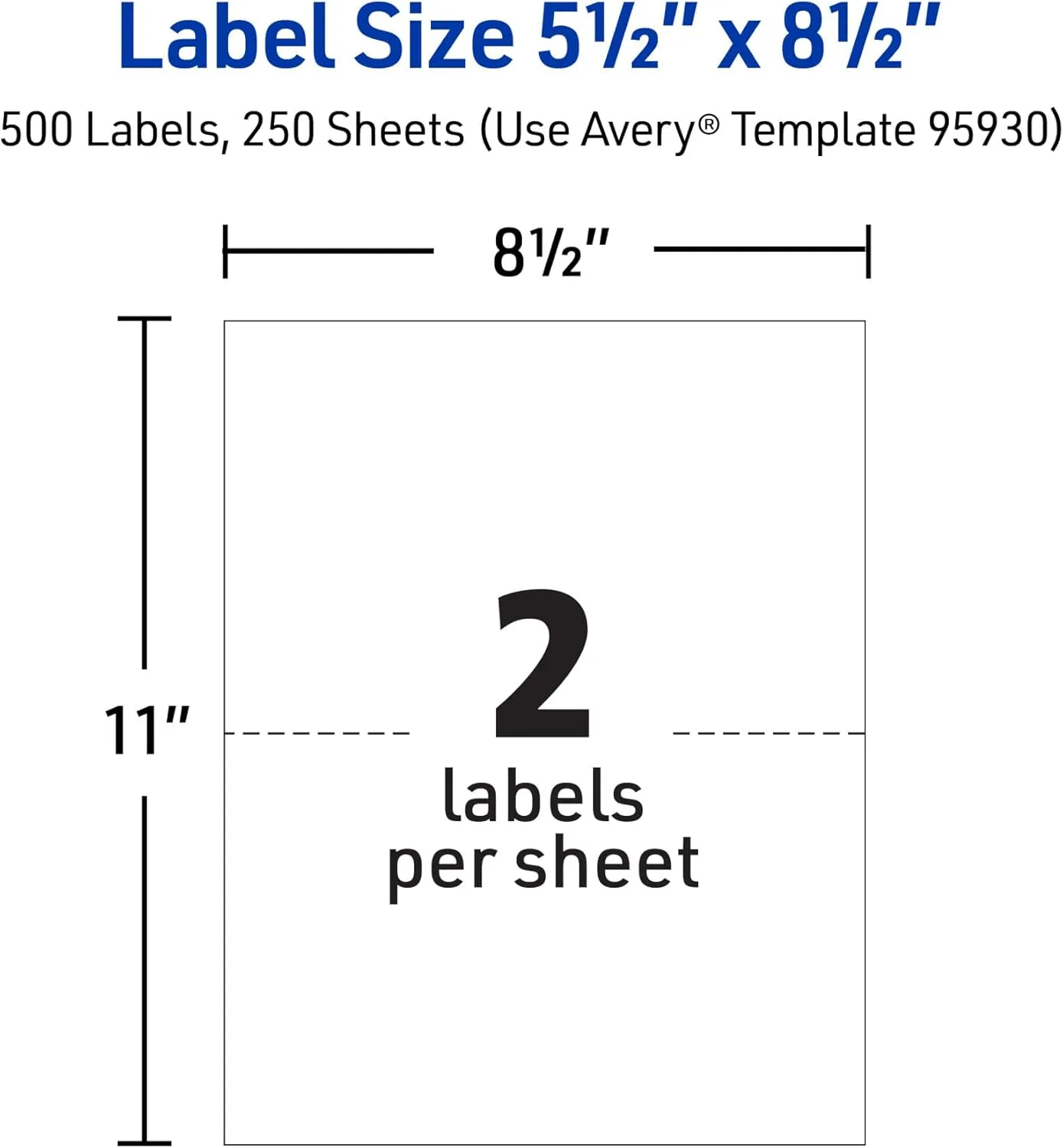 Avery Half Sheet Printable Shipping Labels, 5.5 x 8.5 in, White, 500 (95930)