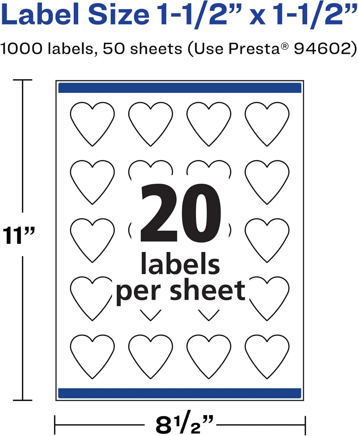 Avery Matte White Heart Labels, Sure Feed Technology, 1.5" x 1.5"