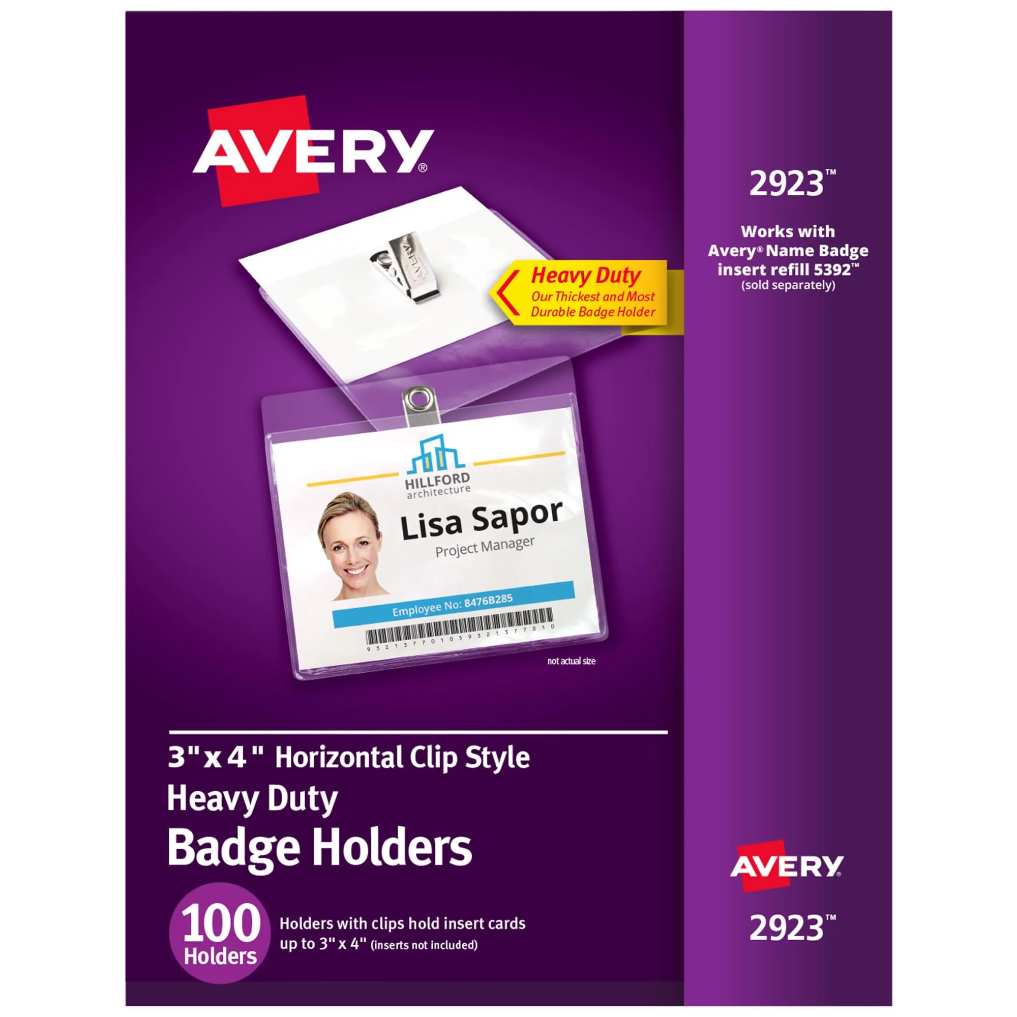 Avery Heavy Duty Secure Top Badge Holders 4 x 3 Clear PVC