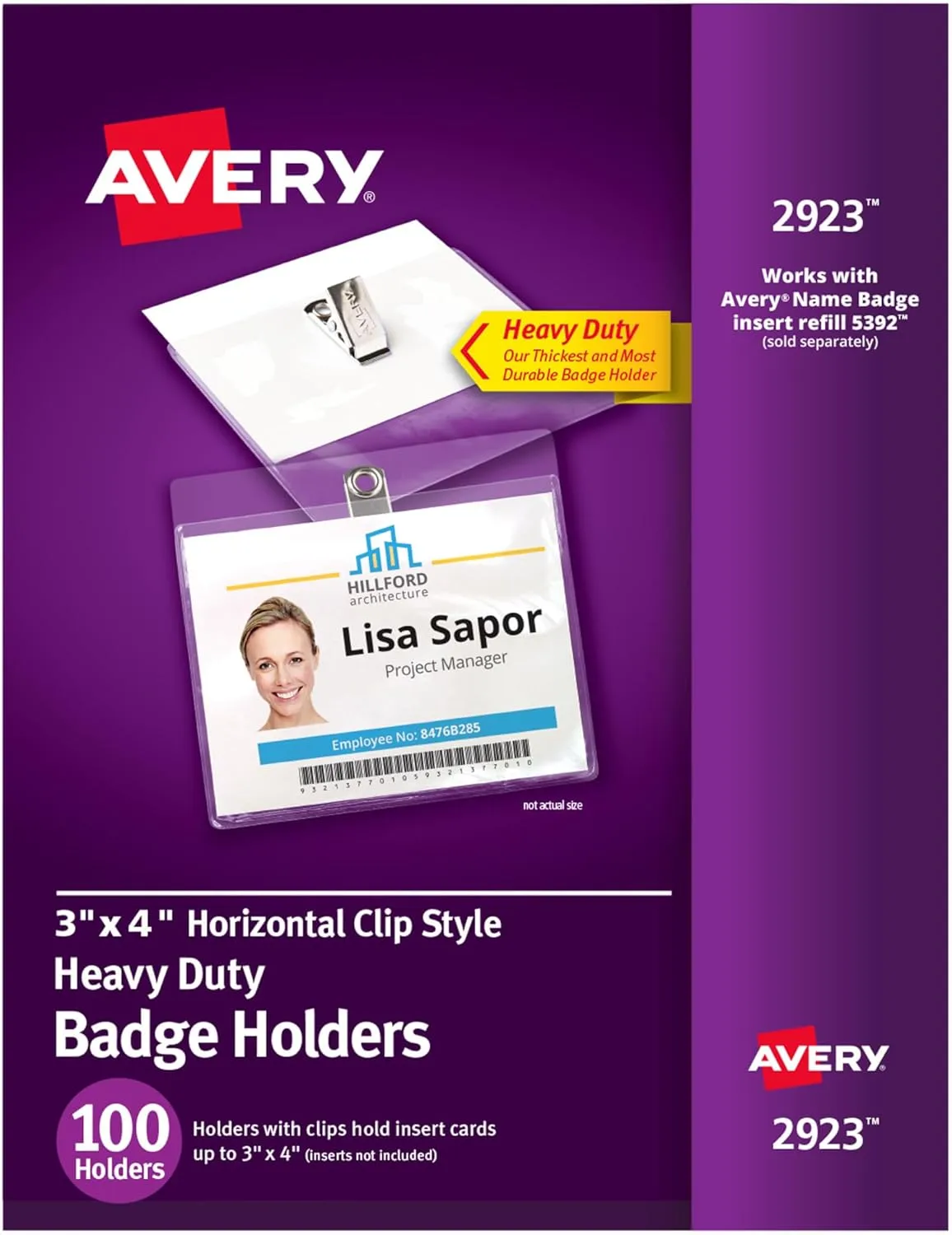 Avery Heavy Duty Secure Top Badge Holders 4 x 3 Clear PVC